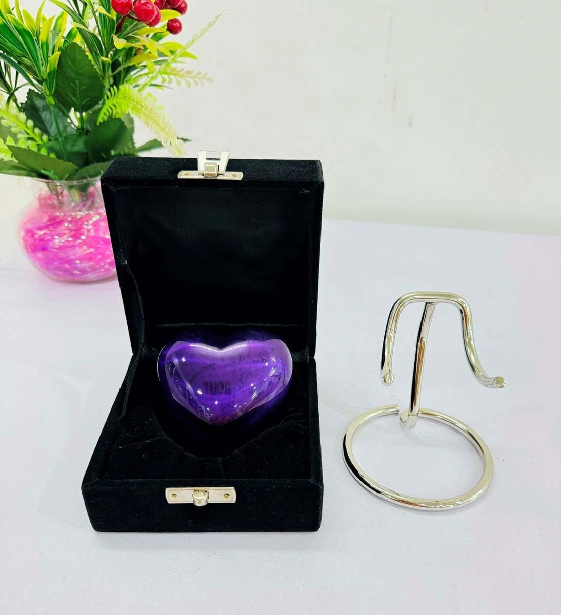 Purple Heart Cremation Urn - Small Keepsake with Box & Stand - Mini Heart Shaped Memorial Urn to Honor Your Loved One image number 4