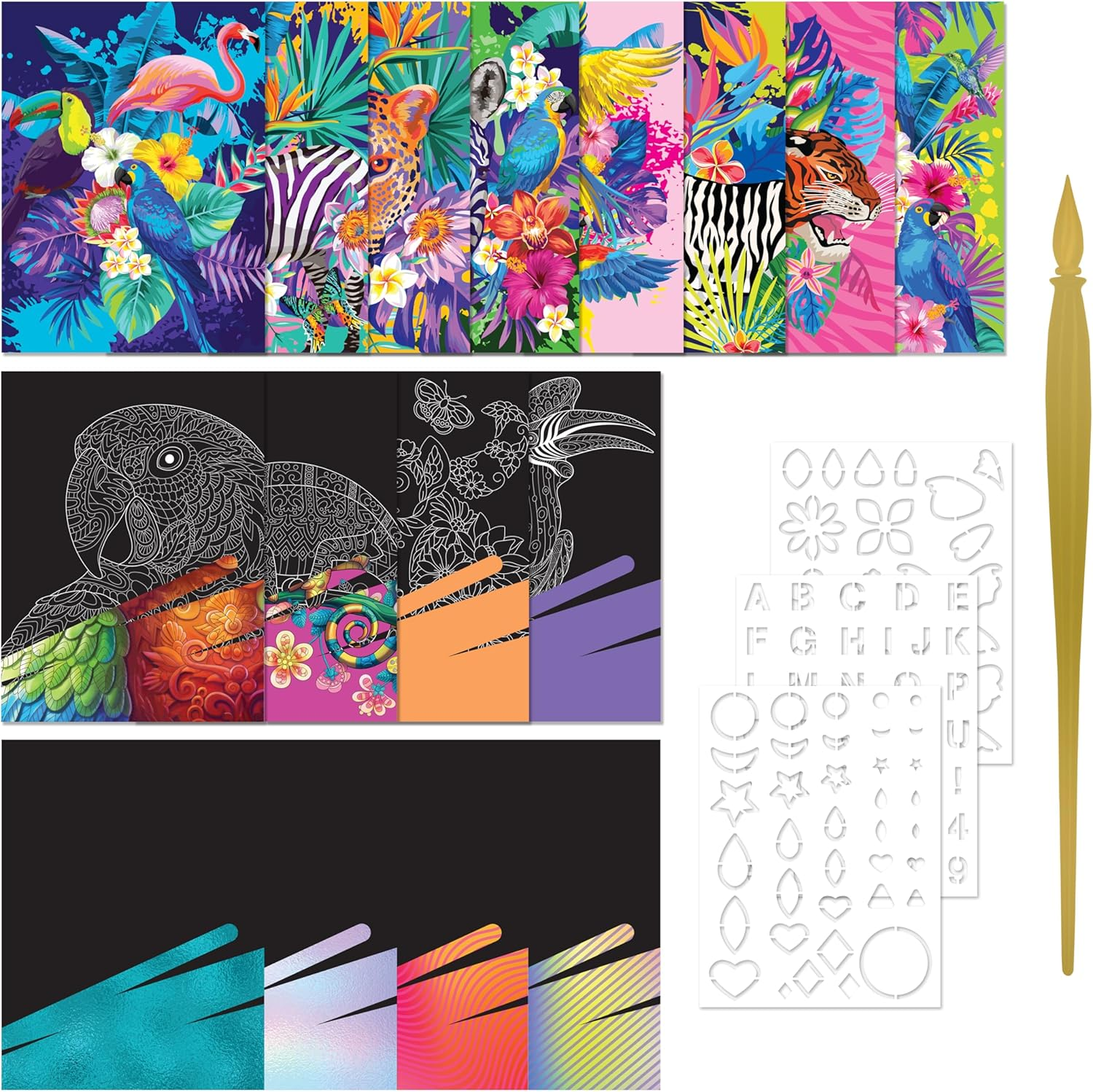 Kaleidoscope Etch Art Creations Neon Nature &ndash; Etch-Art Panels & Stencils Included &ndash; Explore Vibrant Flowers & Plants &ndash; Fun Creative Activity for Kids Aged 8-12 image number 5