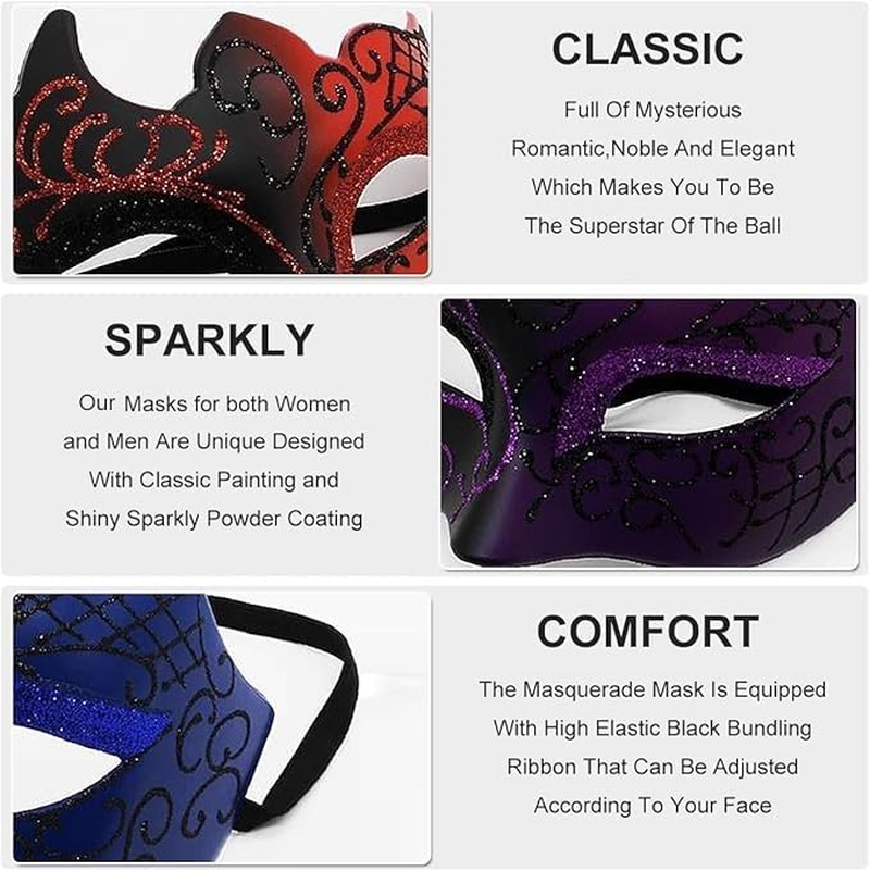 Masquerade Mask for Women Men Mask for Halloween Eye Mask for Party Prom Ball Bar Costume image number 1