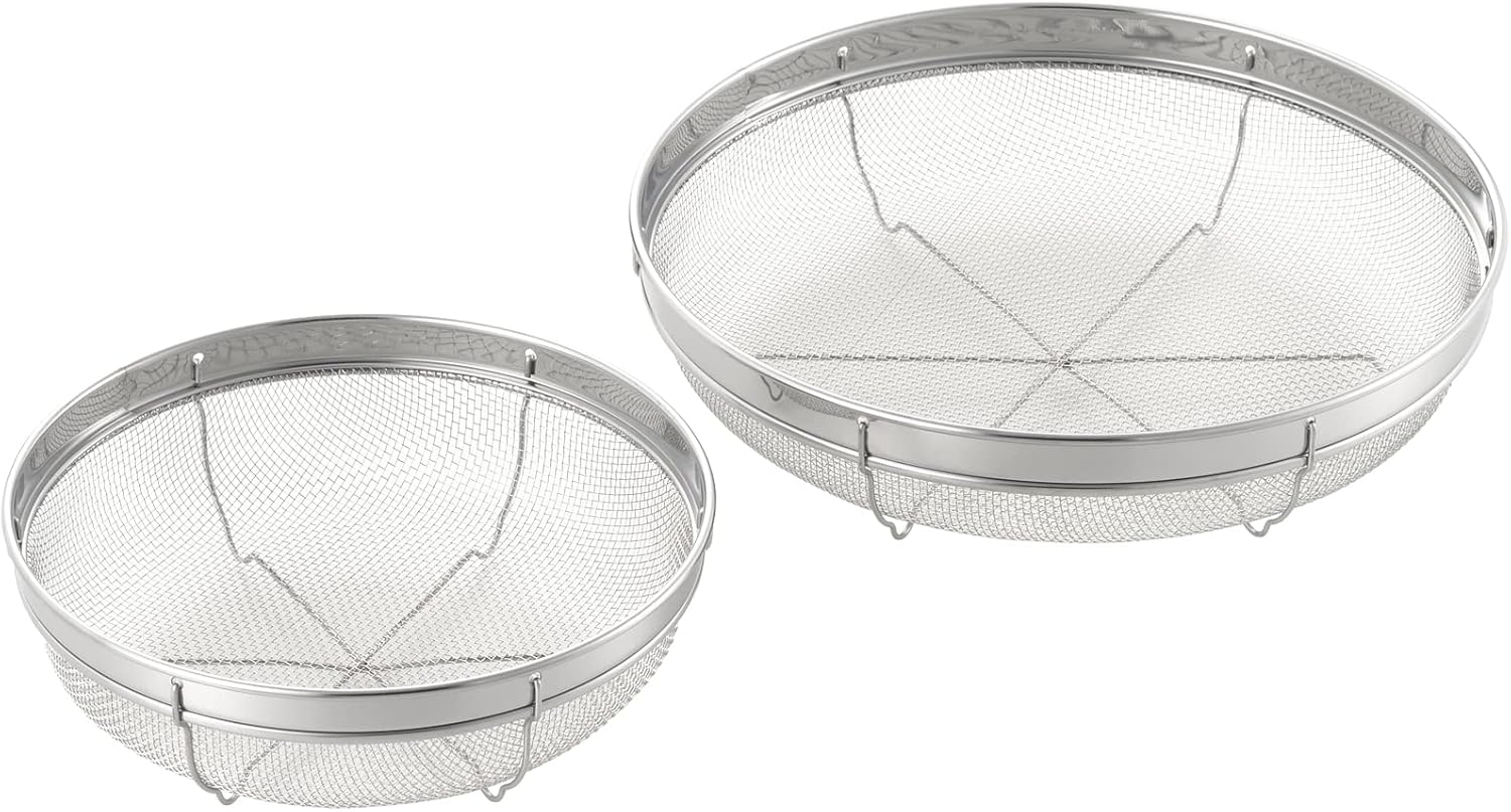 Yoshikawa SJ3356 Strainer Shallow Shape, Made in Japan, 7.5 Inches (19 Cm), 9.8 Inches (25 Cm), Set of 2, Stainless Steel, Silver image number 2