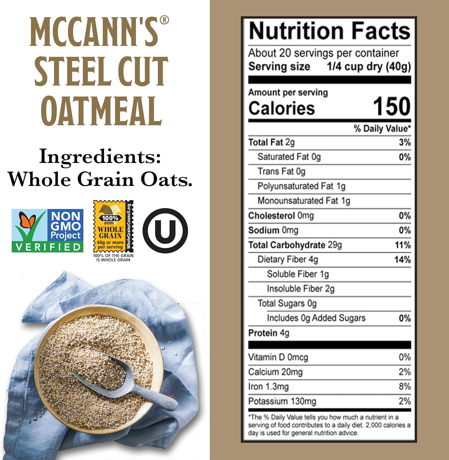 Mccann'S Irish Oatmeal, Traditional Steel Cut Oats, 28 Ounce Bag image number 3