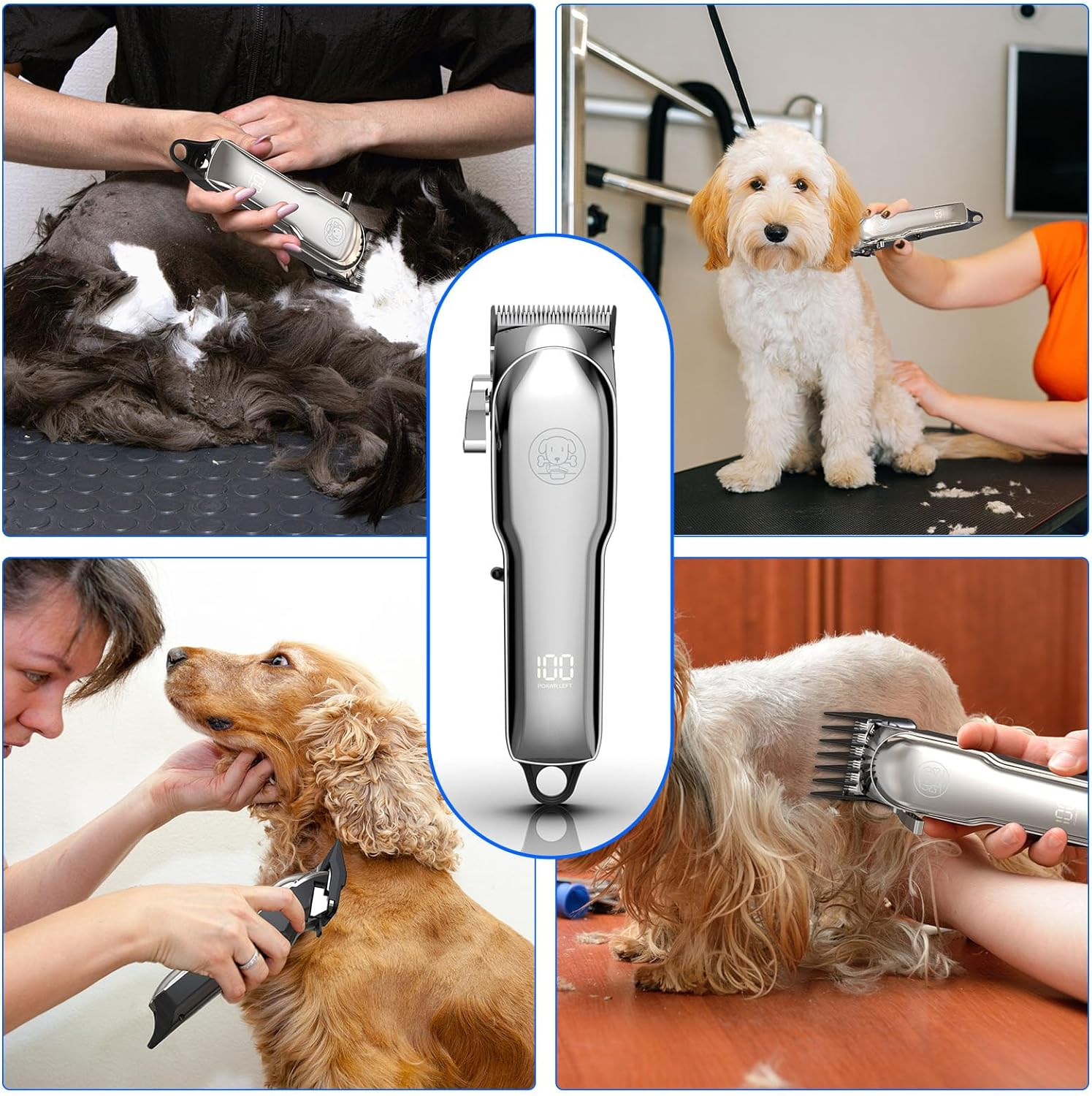 Dog Clippers for Grooming: USB Rechargeable Dog Grooming Kit with 6 Guide Combs - Cordless Electric Pet Hair Trimmers Set with LED Display for Small & Large Dogs Cats image number 4