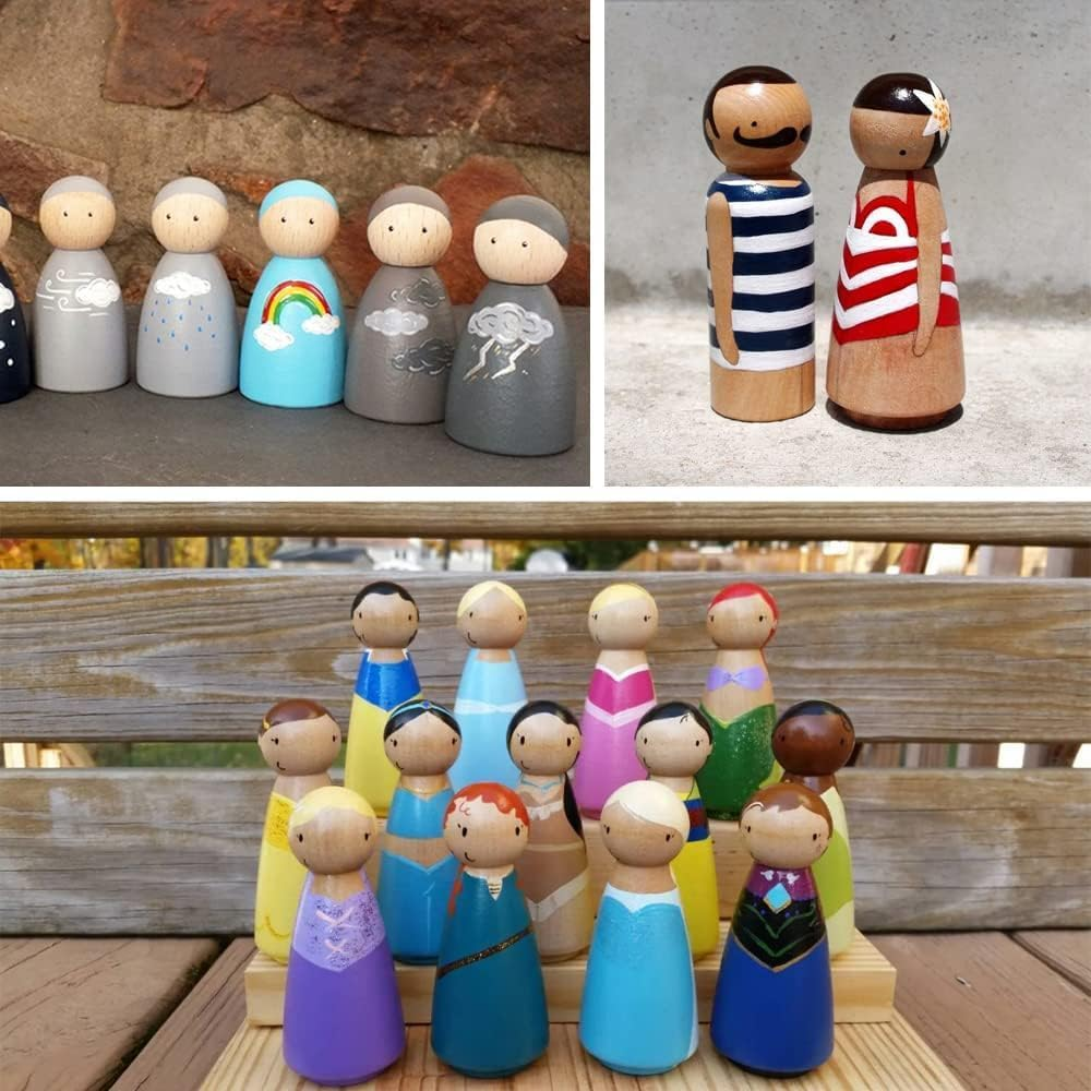 55Pcs Wooden Peg Doll, Betterjonny Wooden Unfinishied Peg People Dolls Decorative DIY Doll People with Storage Case in Assorted Sizes for DIY Arts and Crafts image number 3
