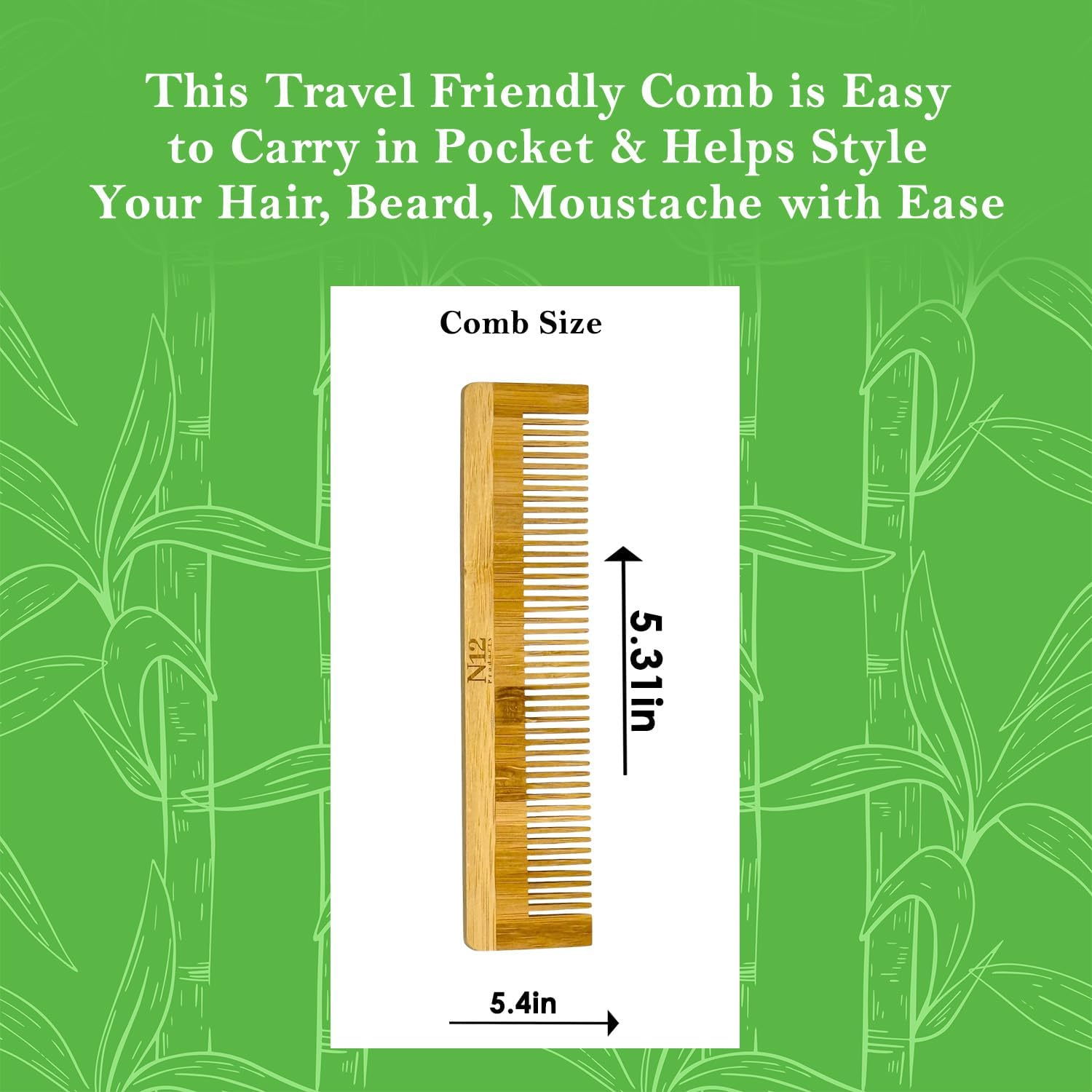 5 Bamboo Wood Pocket Beard Comb Set of 5, 100% Natural Wooden Combs for Beard, Hair, Mustache, Men & Women, Travel-Friendly, Eco-Friendly Grooming Solution image number 1