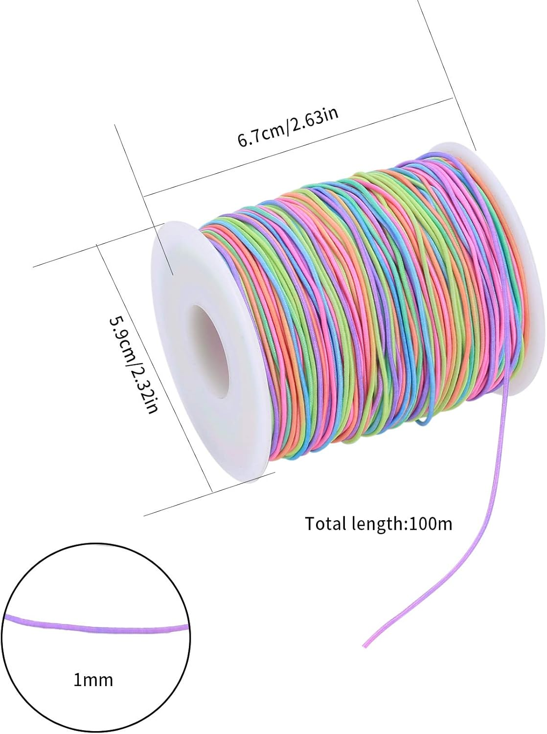 Elastic Cord, Beading Cords Threads, Rainbow Color Stretch String Cord, Fabric Crafting String for Bracelet, Jewelry, Necklace, Craft Making, Braided Hair Tie, Pony Beads Toys String Cord(1Mm, 100M) image number 5