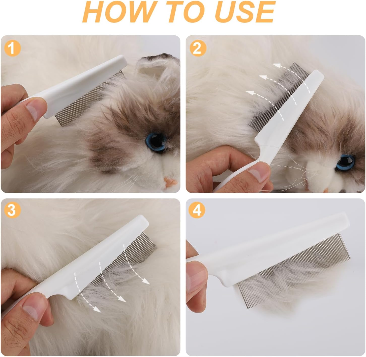 2 Packs Pet Hair Comb, 2 in 1 New Dog Comb Multifunctional Pet Hair Comb Pet Hair Comb Flea and Tear Stain Removal Cat Comb for Grooming and Dehairing Face and Paws image number 4