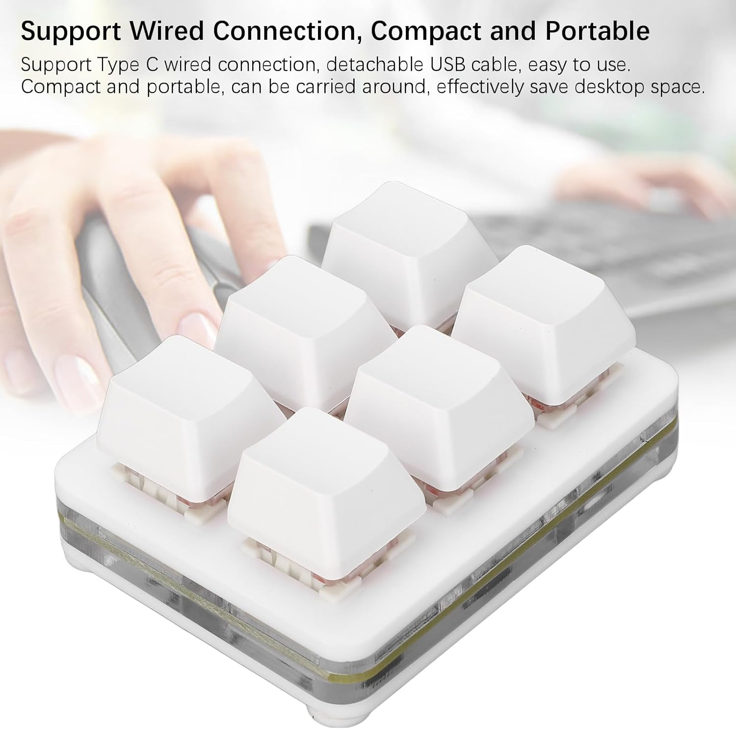 6 Key Mini Keyboard, RGB Macro Customized Programmable OSU Keypad with Red Switch, One Handed Gaming Keyboard for Game Office (White) image number 6