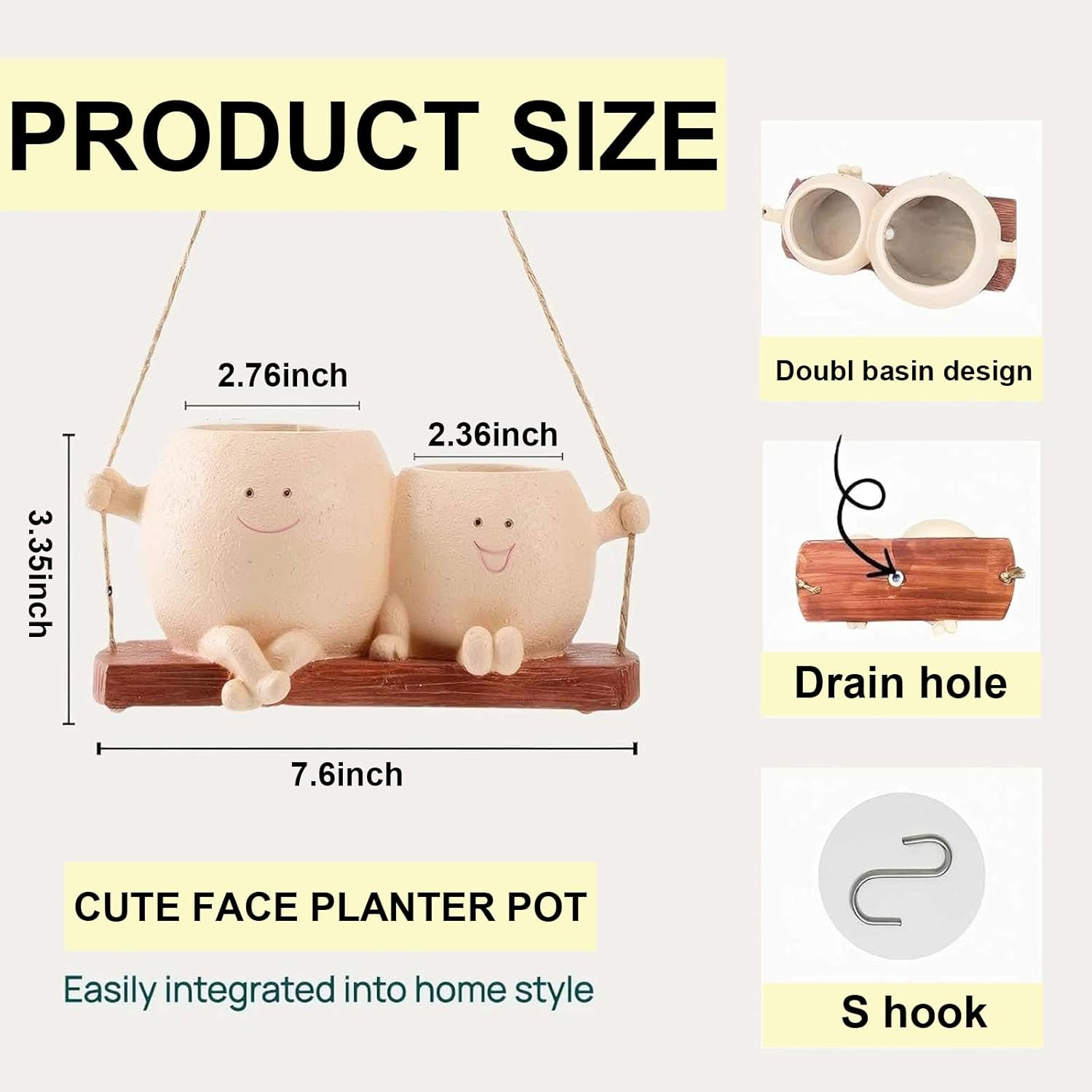Swinging Planters with Smile Faces, Couple Swing Plant Pot Smiley for Indoor Outdoor Plants image number 1