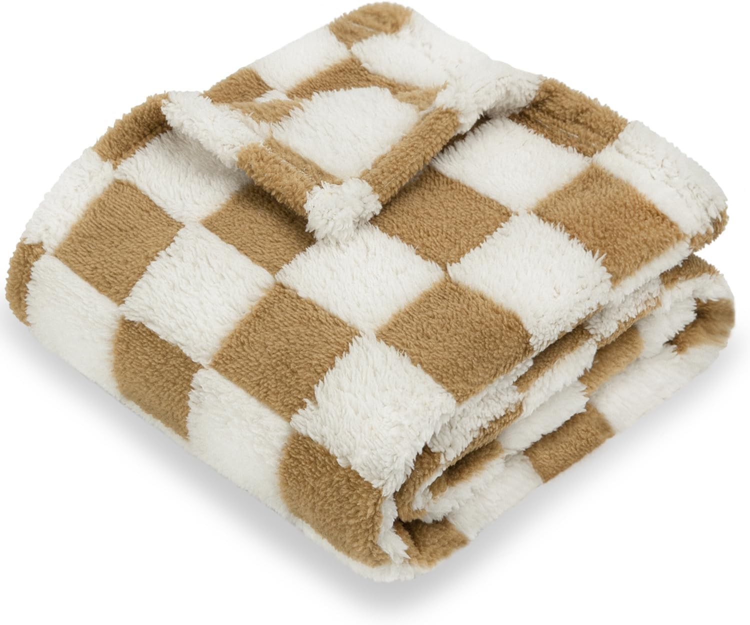 HOMRITAR Super Soft Baby Blanket for Boys Girls Warm Cozy Reversible Checkerboard Toddlers Blanket, Fluffy Fuzzy Plush Lightweight Bed Blanket with Chessboard Grid Design 350GSM Khaki 30 X 40 Inch