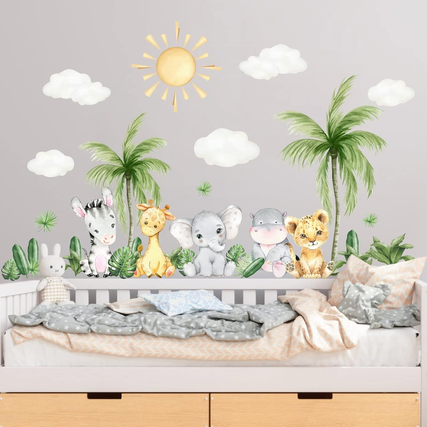 Cartoon Tree Animal Wall Stickers Safari Jungle Animal Wall Decals Cute Animal Wall Stickers Jungle Tree Wall Decals Zoo Animal Wall Stickers for Baby Room Nursery Living Room image number 5