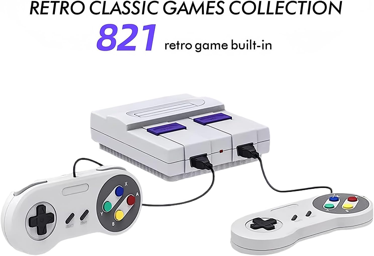 Super Retro Game Console Classic Mini HDMI System with Built in 821 Old School Video Games, Super Classic Edition System, Plug and Play image number 2