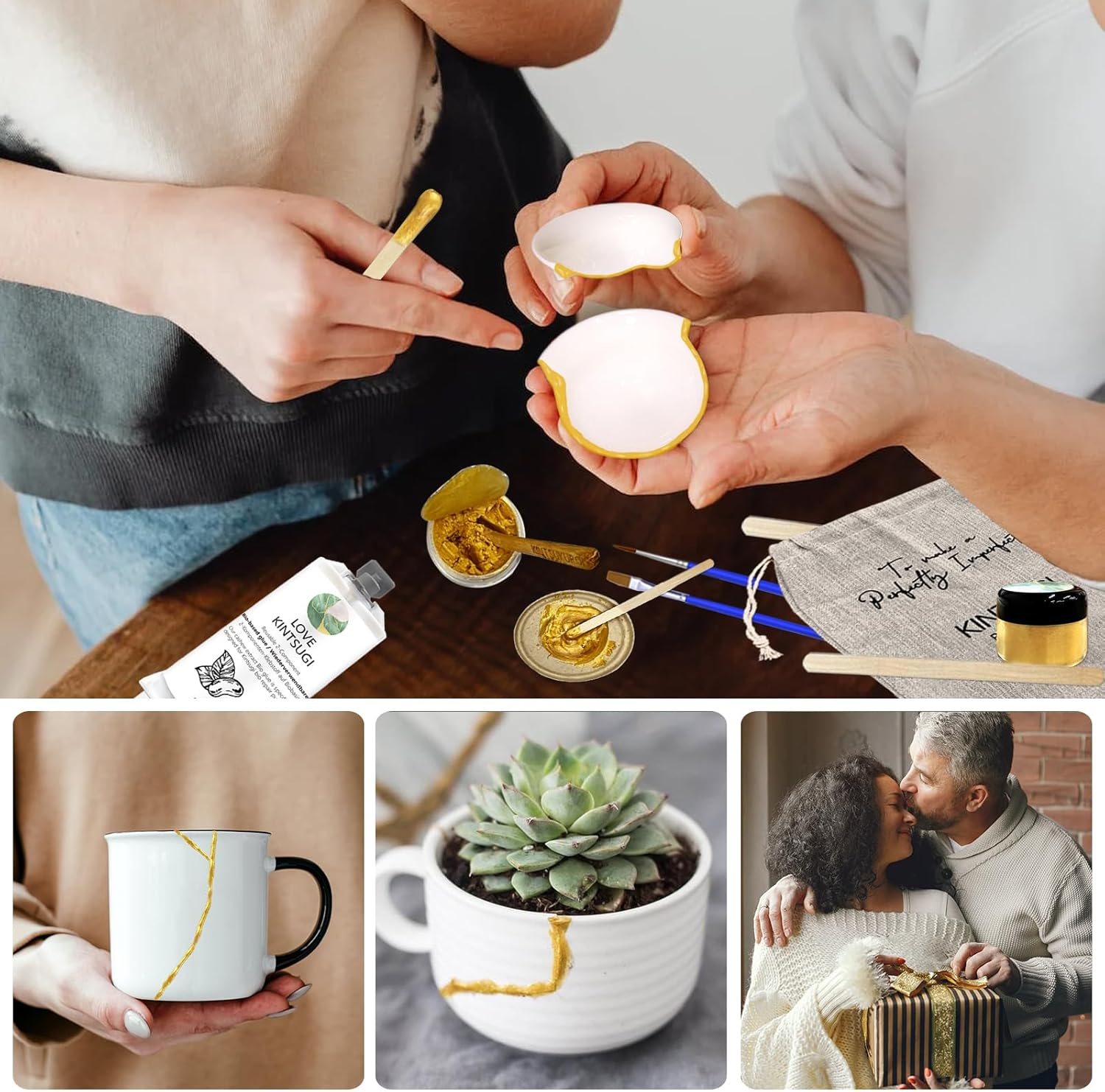 Bio Kintsugi Repair Kit Gold Food Safety Repair Your Meaningful Pottery, Dishwasher Safety, Perfect for Beginners, Bring Japanese Art to Your Home