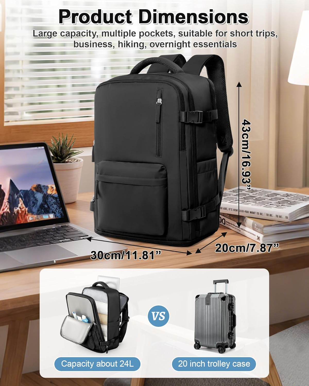 Lendolk Large Travel Backpack Women, Carry on Backpack Men,Hiking Backpack Waterproof Outdoor Sports Rucksack Casual Daypack School Bag Fit 14 Inch Laptop with USB Charging Port Shoes Compartment