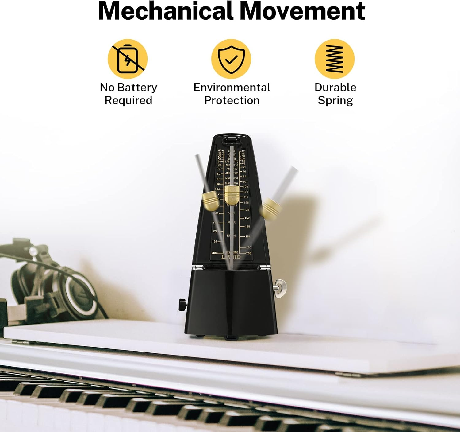 LEKATO Mechanical Metronome, Universal Metronome for Piano, Guitar, Ukulele, Violin and Chromatic, Loud Sound, High Accuracy Track Beat and Tempo for Musician image number 4