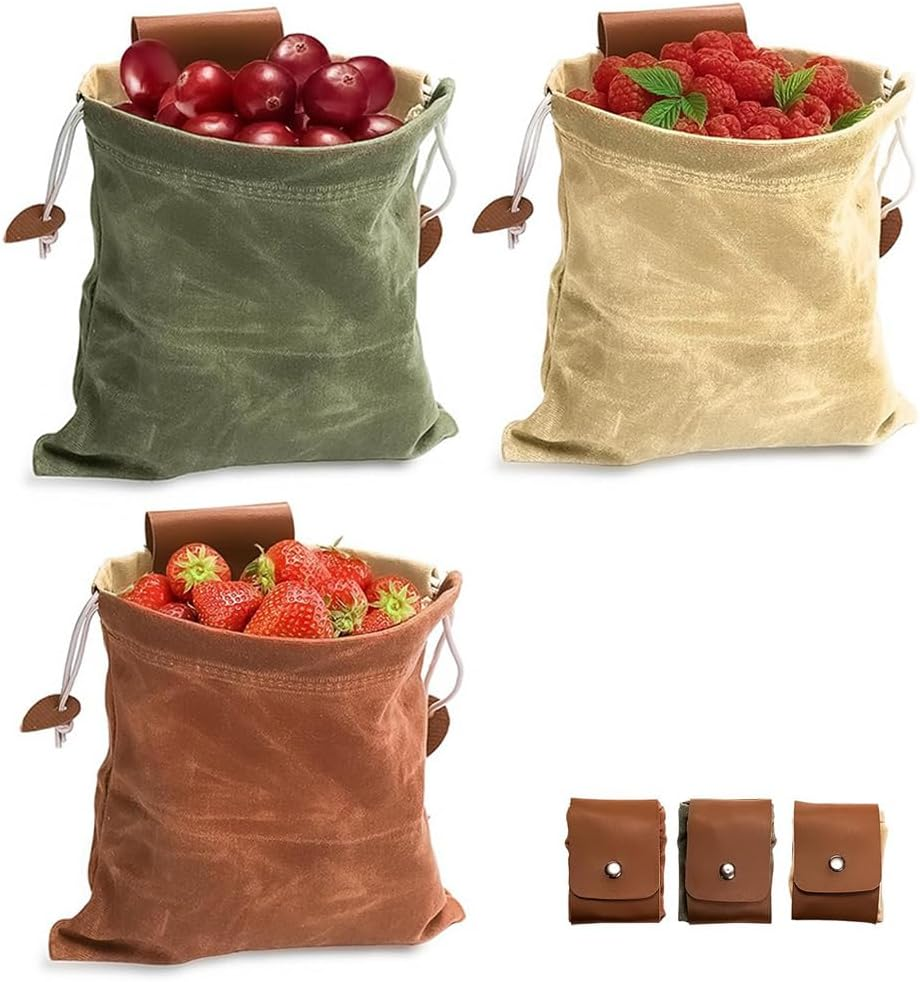 3 Pack Mushroom Picking Bags, Portable Camping Picking Bags, Outdoor Fruit Picking Bags, Foldable with Drawstring for Camping, Shelling, Picnic, Traveling, Hiking image number 2