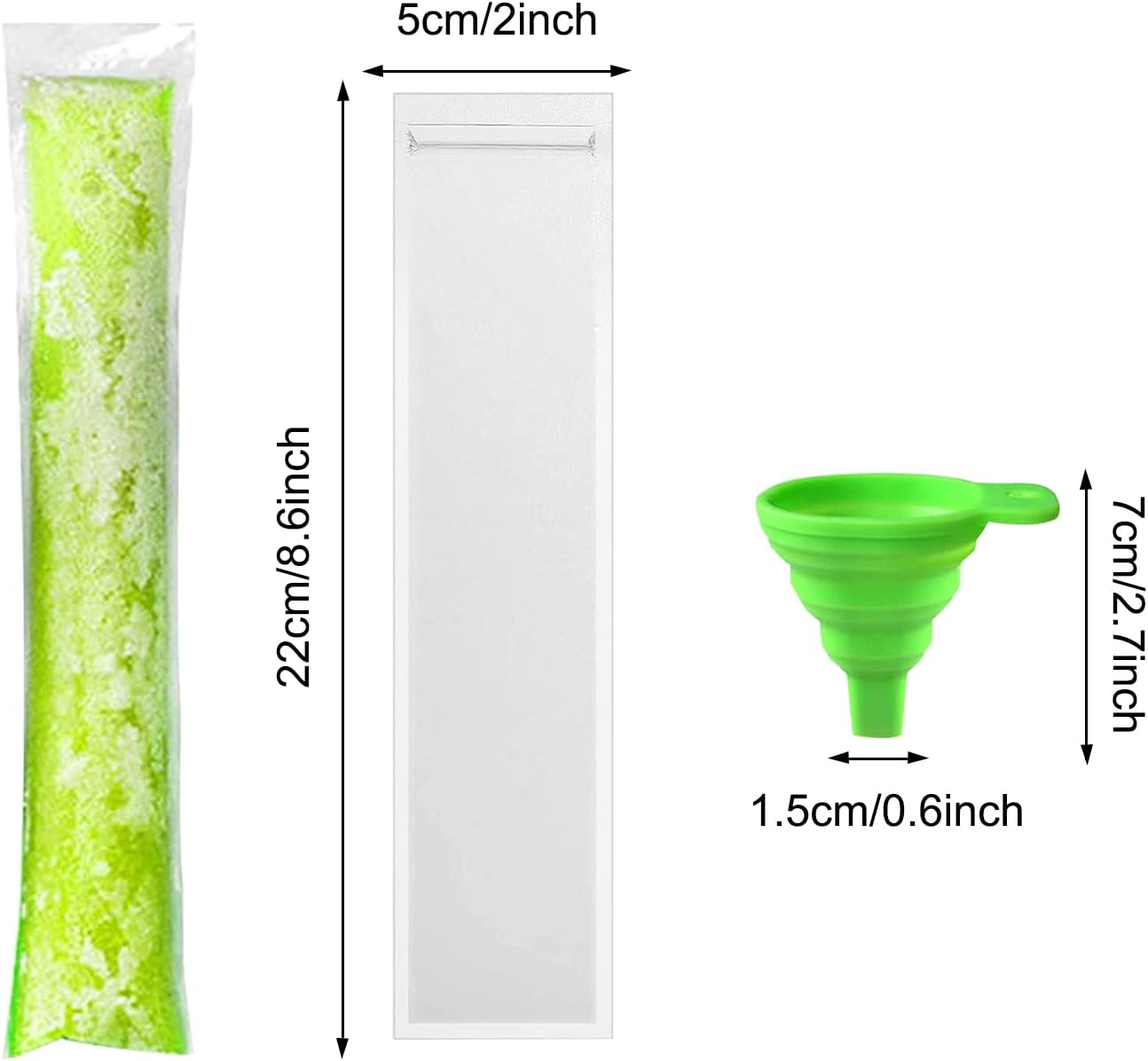 200 Pack Popsicle Bags for Disposable Freeze Pops, DIY Pouches, Yogurt Tubes, Healthy Snacks, Fruit Smoothies and Ice Party Favors with Funnel (5 X 22 Cm) image number 4