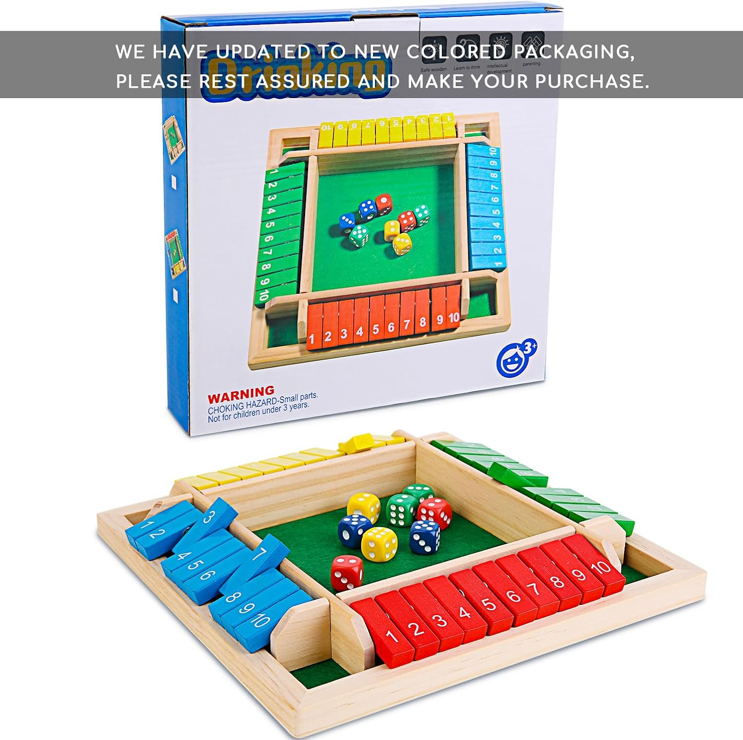 Shut the Box Game, 2-4 Player Wooden Board Game with 8 Dice, Classic Math and Strategy Game for Kids and Adults, Perfect for Home, Classroom, Parties, and Pubs image number 4