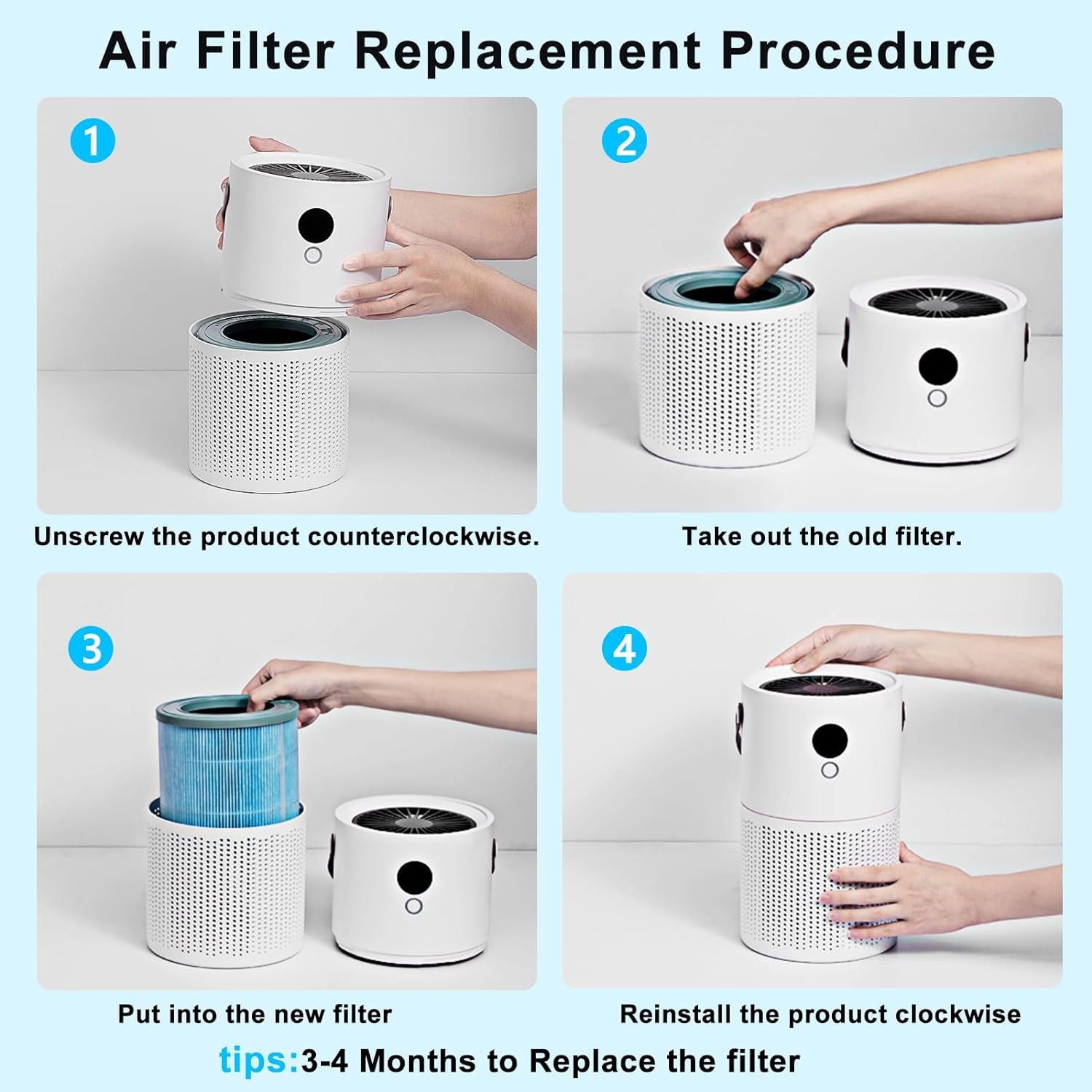 Air Purifier SC-AP002 Replace Air Filter, H13 True HEPA Filter 3-In-1 Layers, Pre Filter for Filtrate Big Impurities, H13 HEPA Filter Purify Mutiple Dust, Activated Carbon Filter Clean the Air. image number 4