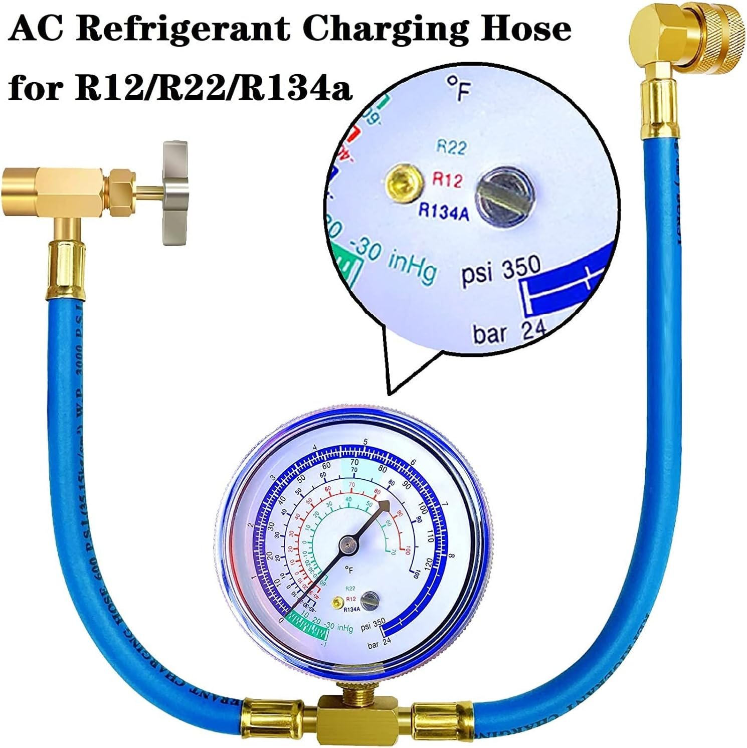 Refrigerator Freon Recharge Hose with Gauge Kit-A/C R134A R12 R22,Universal Retrofit Valve,With BPV31 Bullet Piercing Tap Valve,R134A Self-Sealing Adapter for Home/Car A/C Refrigerant System (5) image number 4