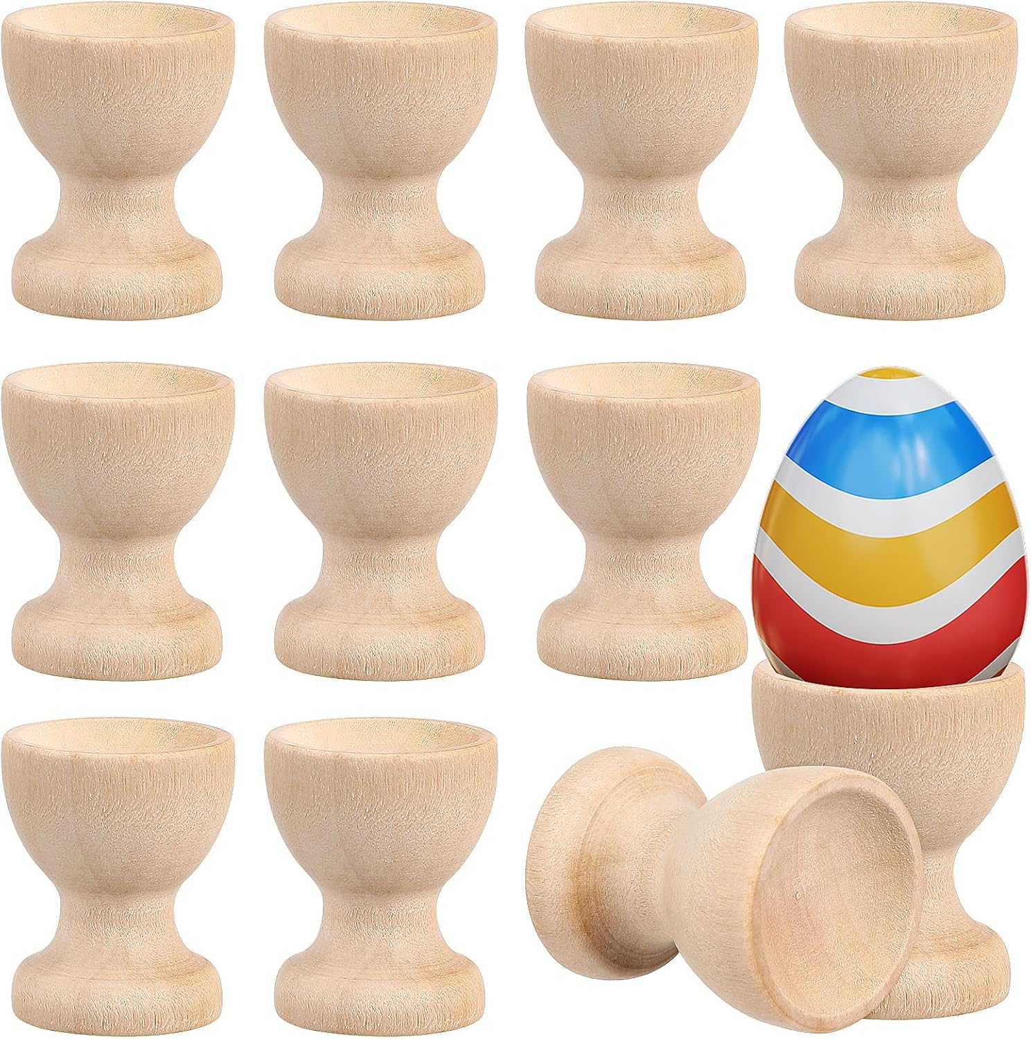 Alipis 24Pcs Wooden Egg Cups - Kids Dinner Table Egg Displays Stands Chick Candlestick Holders Kids Painting Toy Egg Poacher Organizer Tealight Candle Easter Mini Child Decorations