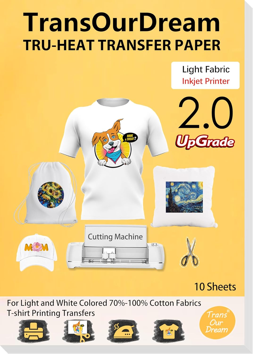 Transourdream Tru-Iron on Heat Transfer Paper for Light Fabric (10 Sheets, A4, 2Nd Generation) Iron-On Transfers Paper for Light T-Shirts Printable Heat Transfer Vinyl for Inkjet Printer (AU-2-10) image number 2