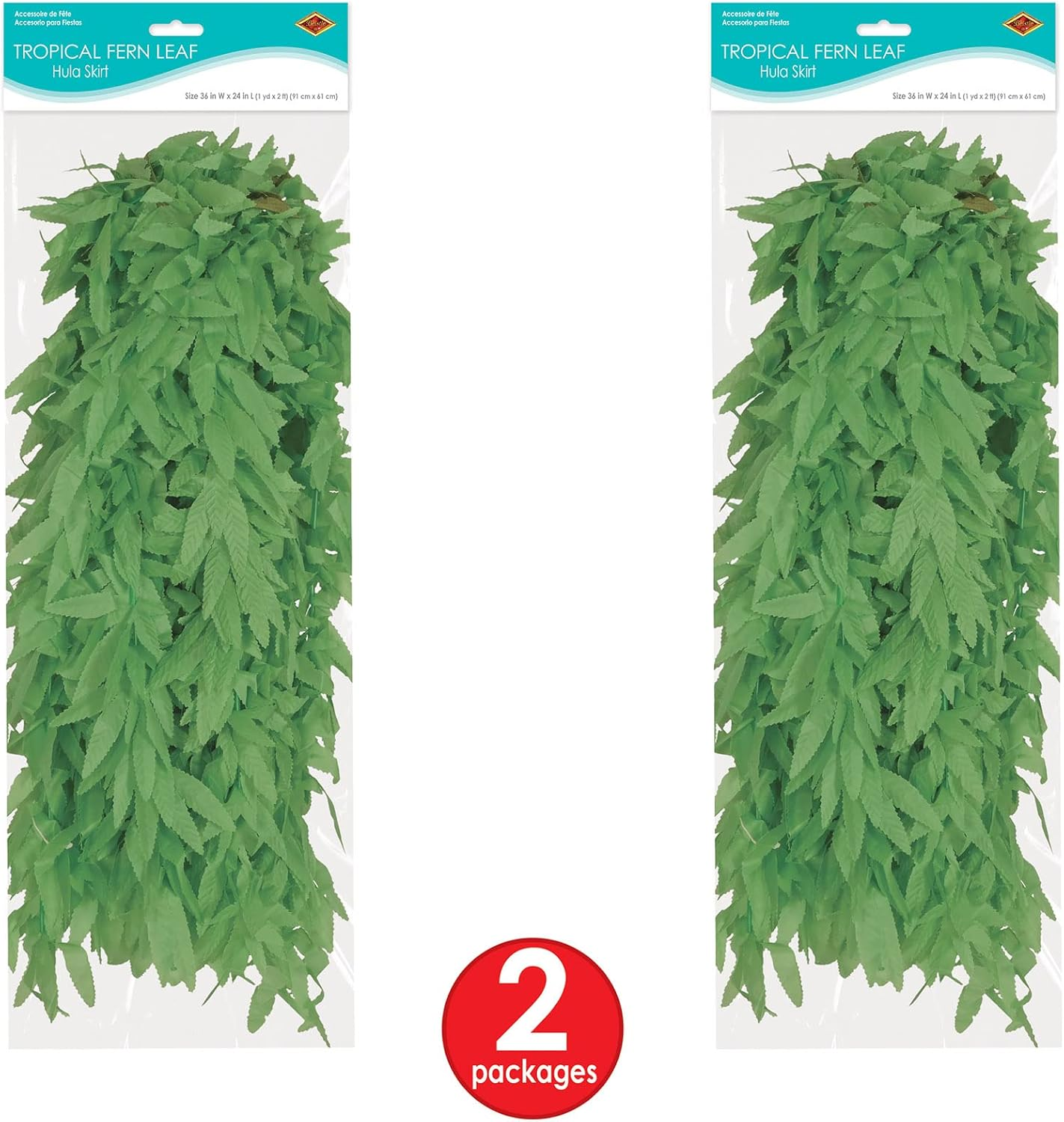 Beistle Kitchen None Tropical Fern Leaf Hula Skirt, Green, 36" Waist X 24" Long image number 4