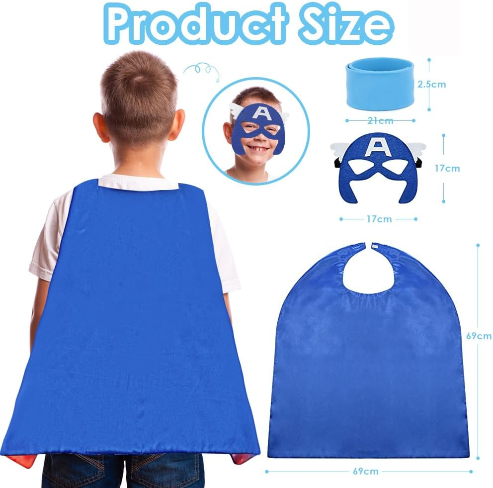 AUTOWT Kids Superhero Cape Set with Mask Storage Bag & Slap Bracelets for Boys Dress up Costumes Halloween Christmas Birthday Party（4Pcs） image number 1