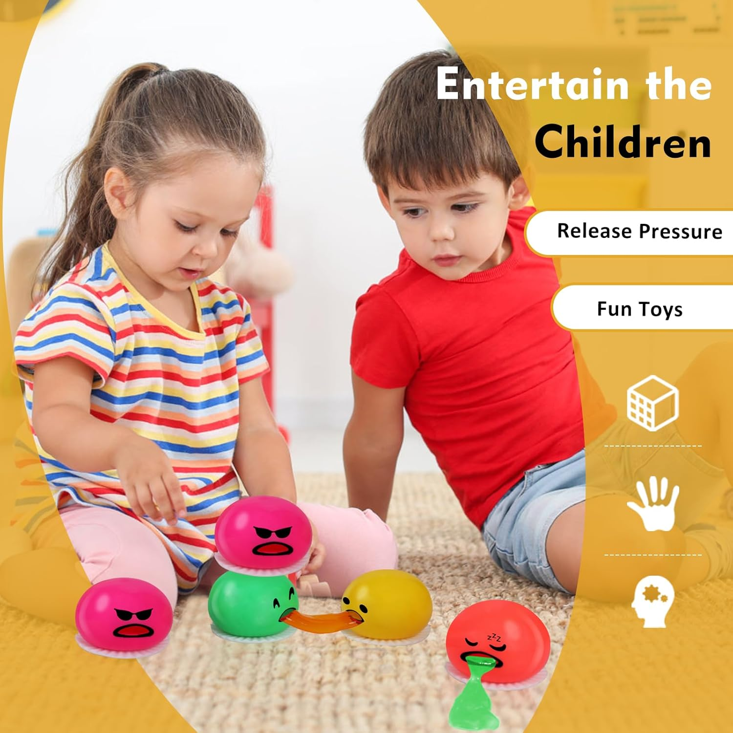 4-PCS Colorful Vomiting Egg Yolk Stress Balls,Puking Egg Yolk Stress Ball,Round Sucking Lazy Egg Yolk Soft Ball ,Stress Relief Squeeze Toys&hellip; (Emoticon) image number 6