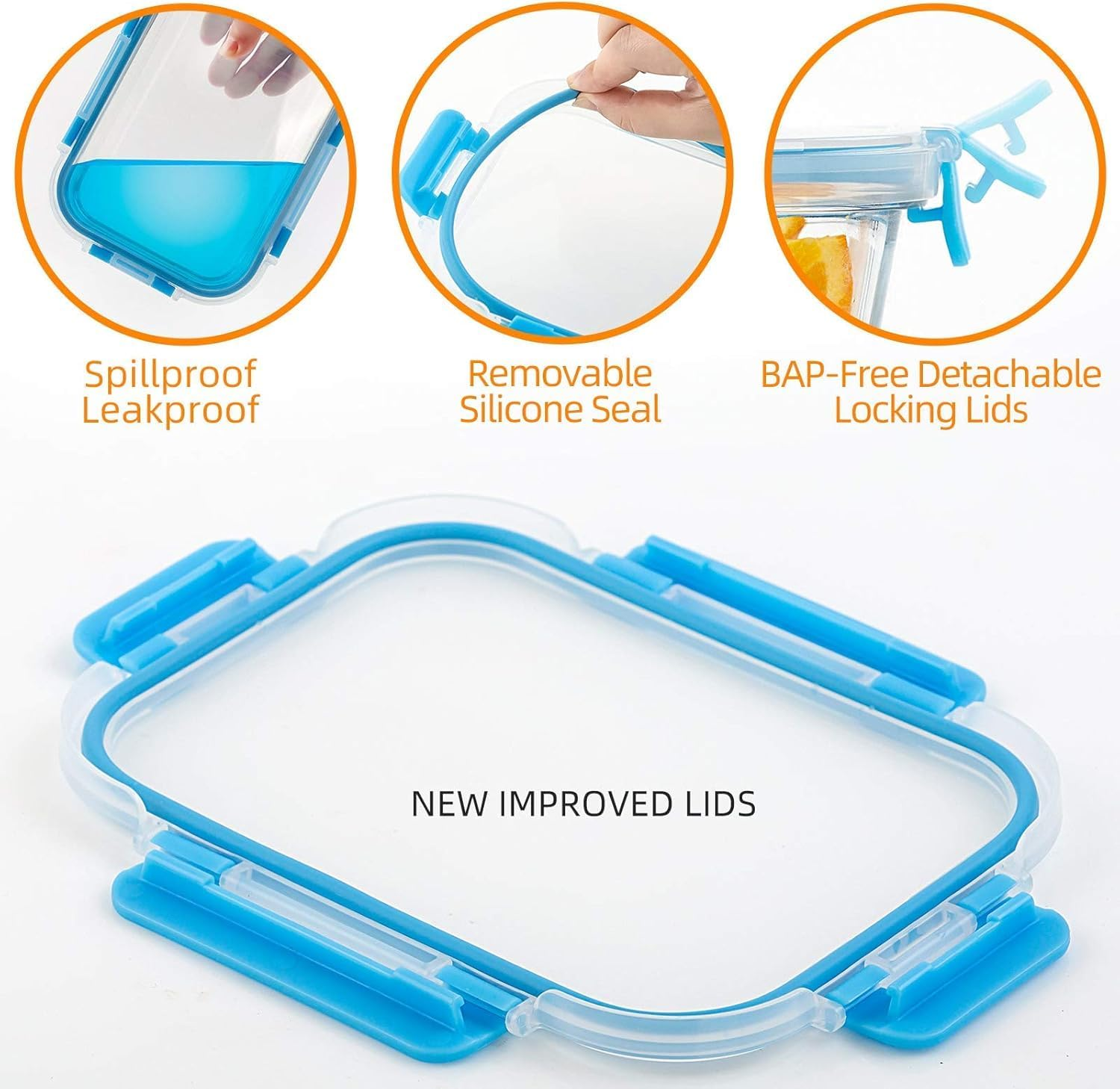 MINYII 10 Pack Glass Food Storage Containers with Lids, Meal Prep Pantry Kitchen Storage Containers for Lunch, Leak Proof, Airtight Glass Lunch Bento Boxes for Microwave, Oven, Freezer (10-Blue-01) image number 2