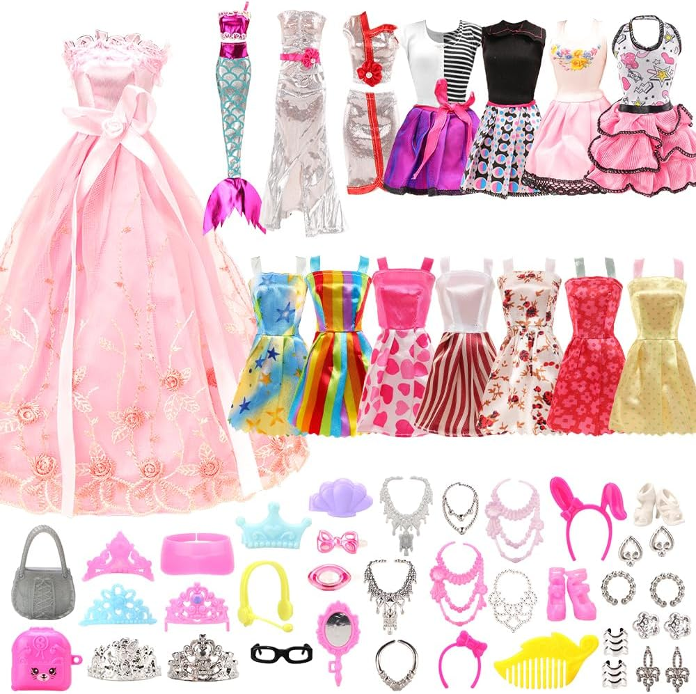 Barwa 55 Pcs Doll Clothes and Accessories Set EU CE-EN71 Certified Include 15 Clothes Party Grown Outfits + 40 Different Doll Accessories for 11.5 Inch Dolls image number 4