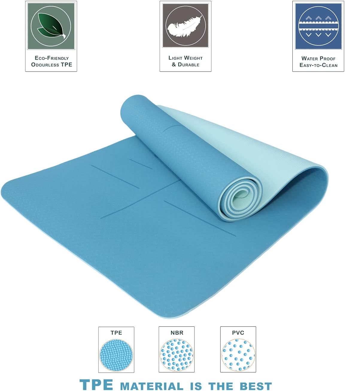 Eco Friendly TPE Yoga Mat with Strap - 1830 X 660Mm Large & Wide, 8Mm Extra Thick, Premium High Density Non Slip Double Layer Mat with Alignment Lines for Women & Men, Yoga, Pilates, Fitness image number 5