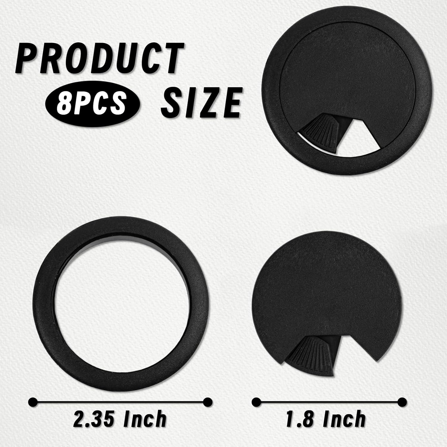 8 Pcs 2 Inch 50 Mm Plastic Desk Cord Cable Hole Wire Organizer Black Desk Grommet Adjustable Cord Cover (Black) image number 5
