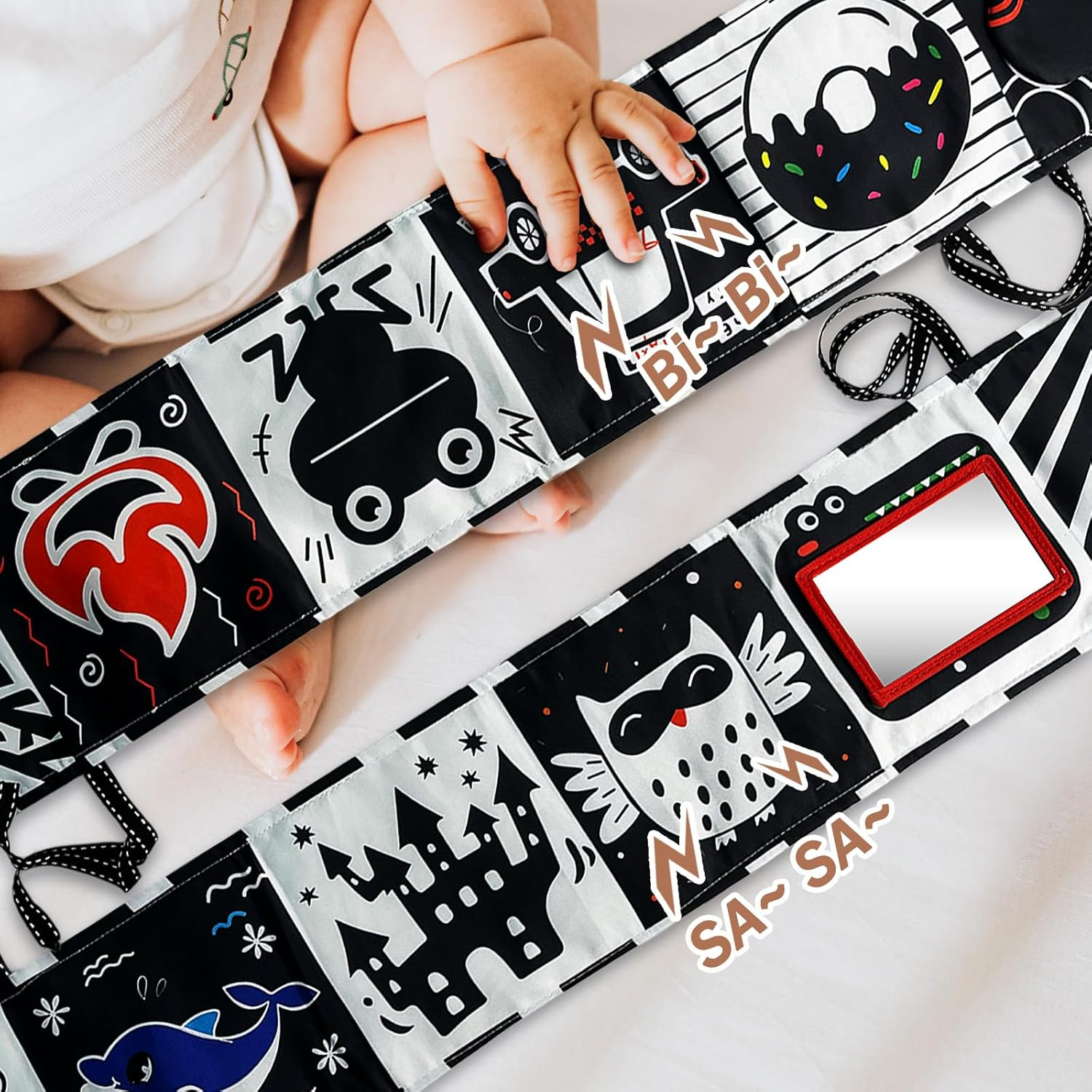 Black and White Baby Toys Tummy Time High Contrast Newborn Toys 0-3 Months, Soft Baby Book Visual Stimulation Infant Toys 0-6-12 Months, Crinkle Montessori Learning for Babies