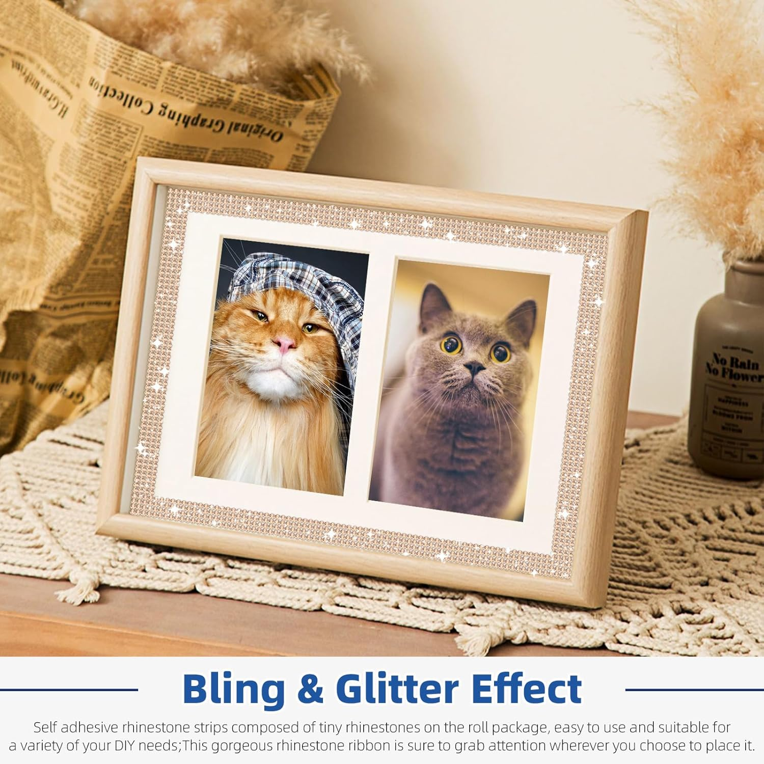 Glarks 4 Rolls 364CM Self-Adhesive Crystal Rhinestone Ribbon, 4/6/8/12 Rows Champagne Color Wrap Glittering Rhinestones Sticker, Diamond Rhinestone Ribbon Roll Stickers for Decoration Car DIY Crafts - Black image number 4