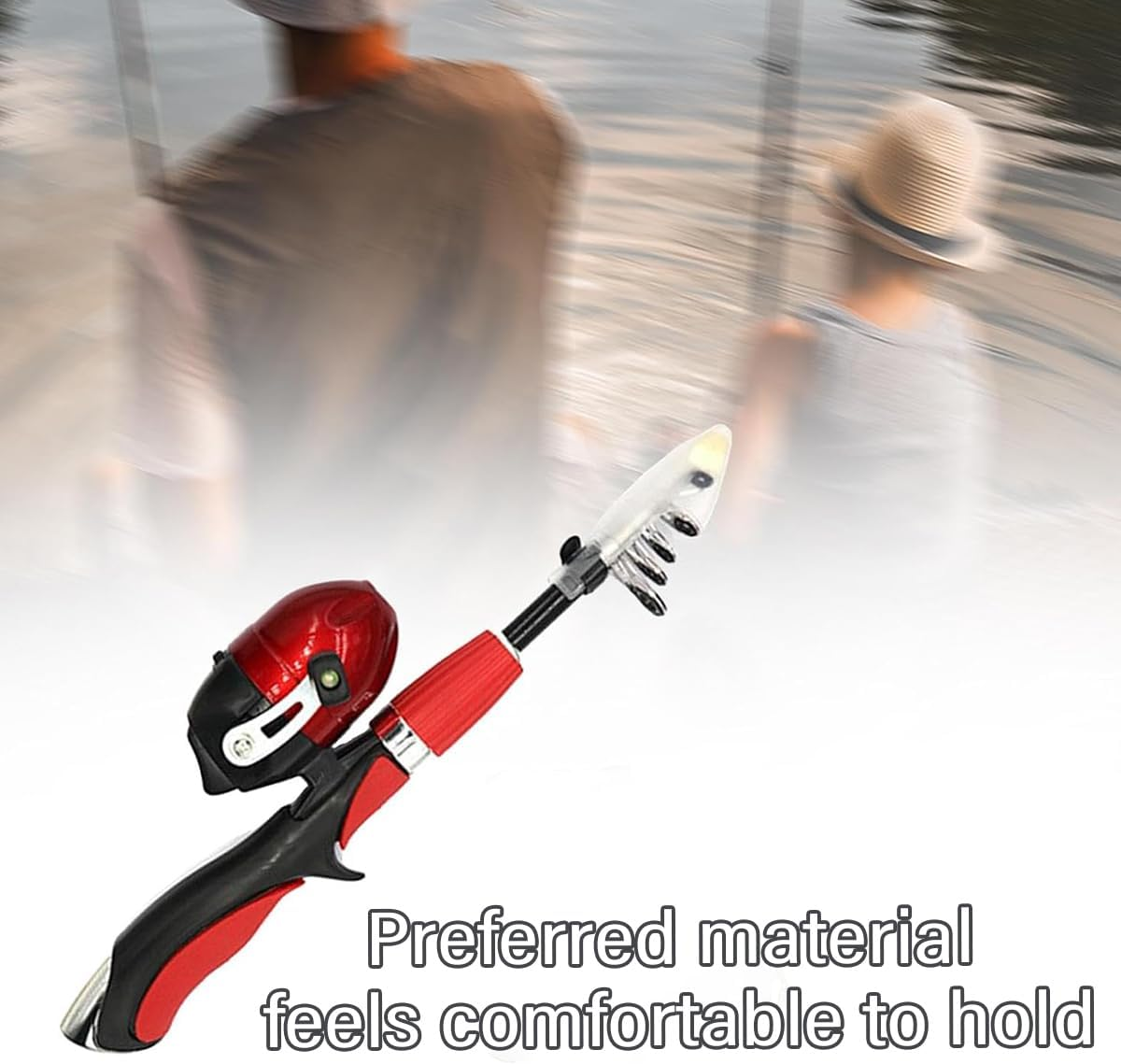 AIMALL Mini Children Sea Rod Set - Portable Retractable Road Rod Fishing Gear, Full Kit, 21.7&rdquo; Total Length, Red and Black