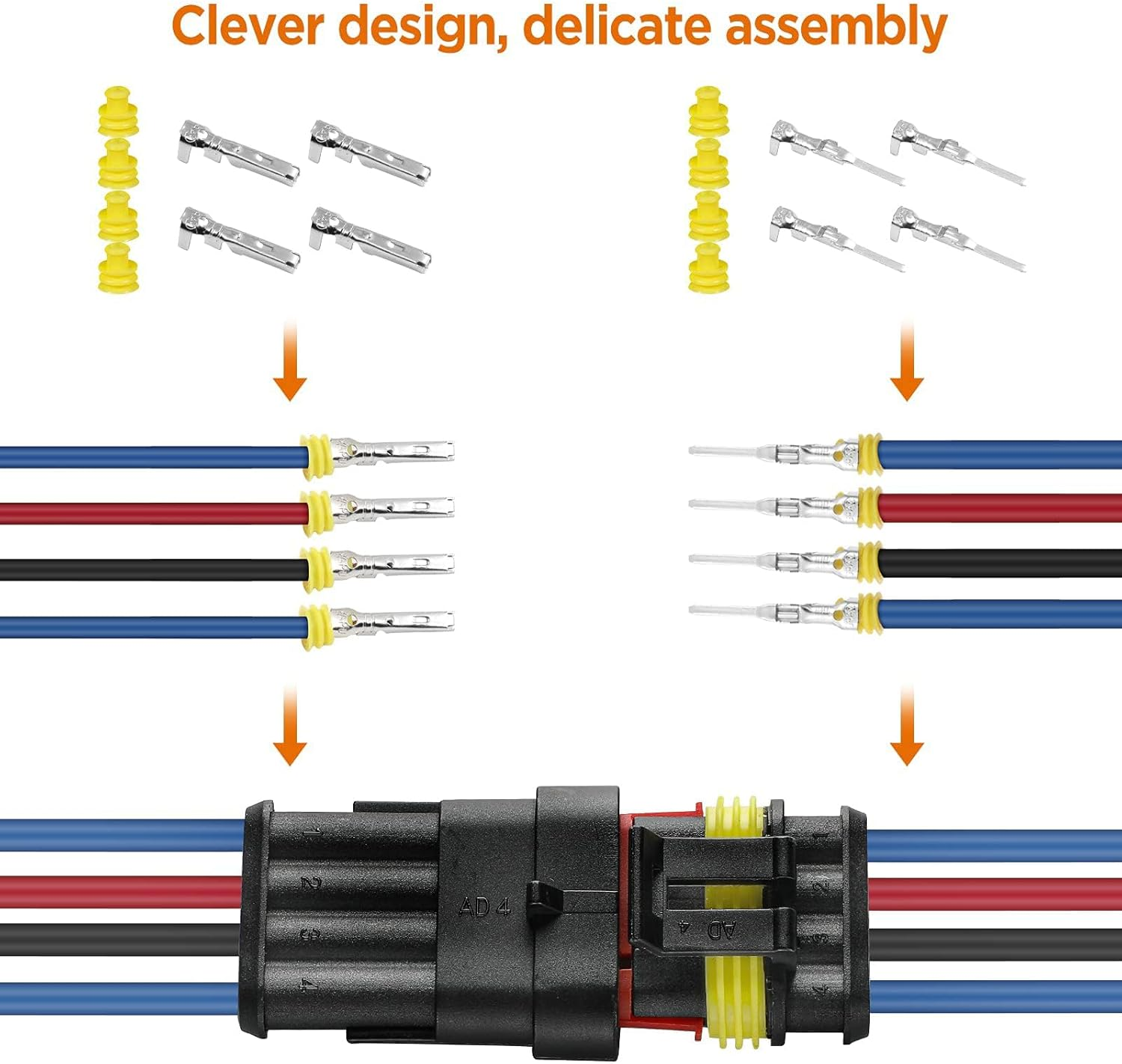Waterproof Electrical Wire Connector, 352PCS Male and Female Wiring Connectors Kit, Electrical Connectors, for Electrical Connector 1/2/3/4 Pin Connector, for Vehicles & Marine image number 1