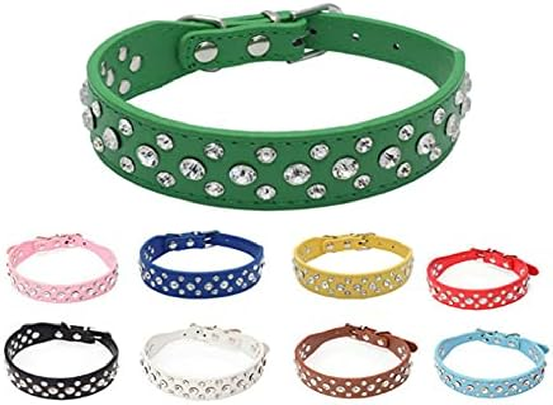 Personalized Rhinestone Leather Bling Crystal Pet Dog Cat Collars for Medium Large Breeds (Dark Blue, 深蓝 L) image number 3