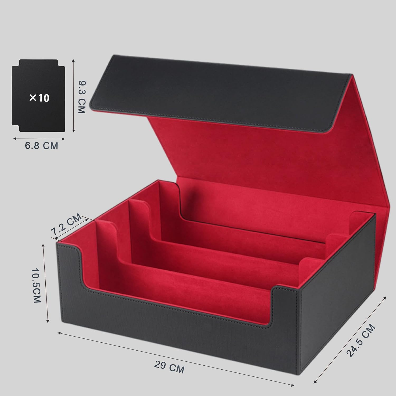 Card Deck Case for Trading Cards 1800+, Card Deck Storage Box, Leather Magnetic Closure Commander Storage Box, Fit for Yugioh, MTG, TCG and Sport Cards (Black Red)