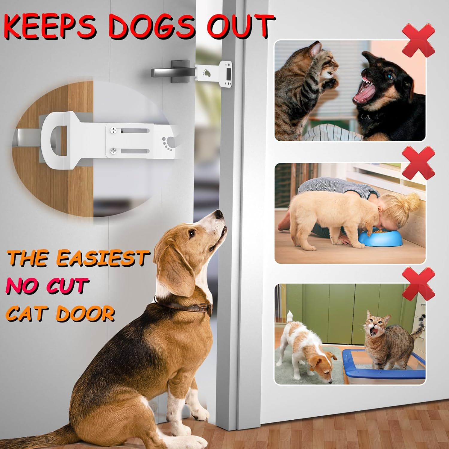 Cat Door Latch and Holder - Metal Adjustable Cat Door Stopper - Strong and Portable Door Prop - Keep Dog Out of Litter Box & Cat Feeder - No Measuring, Easy to Install (White, 1) image number 2