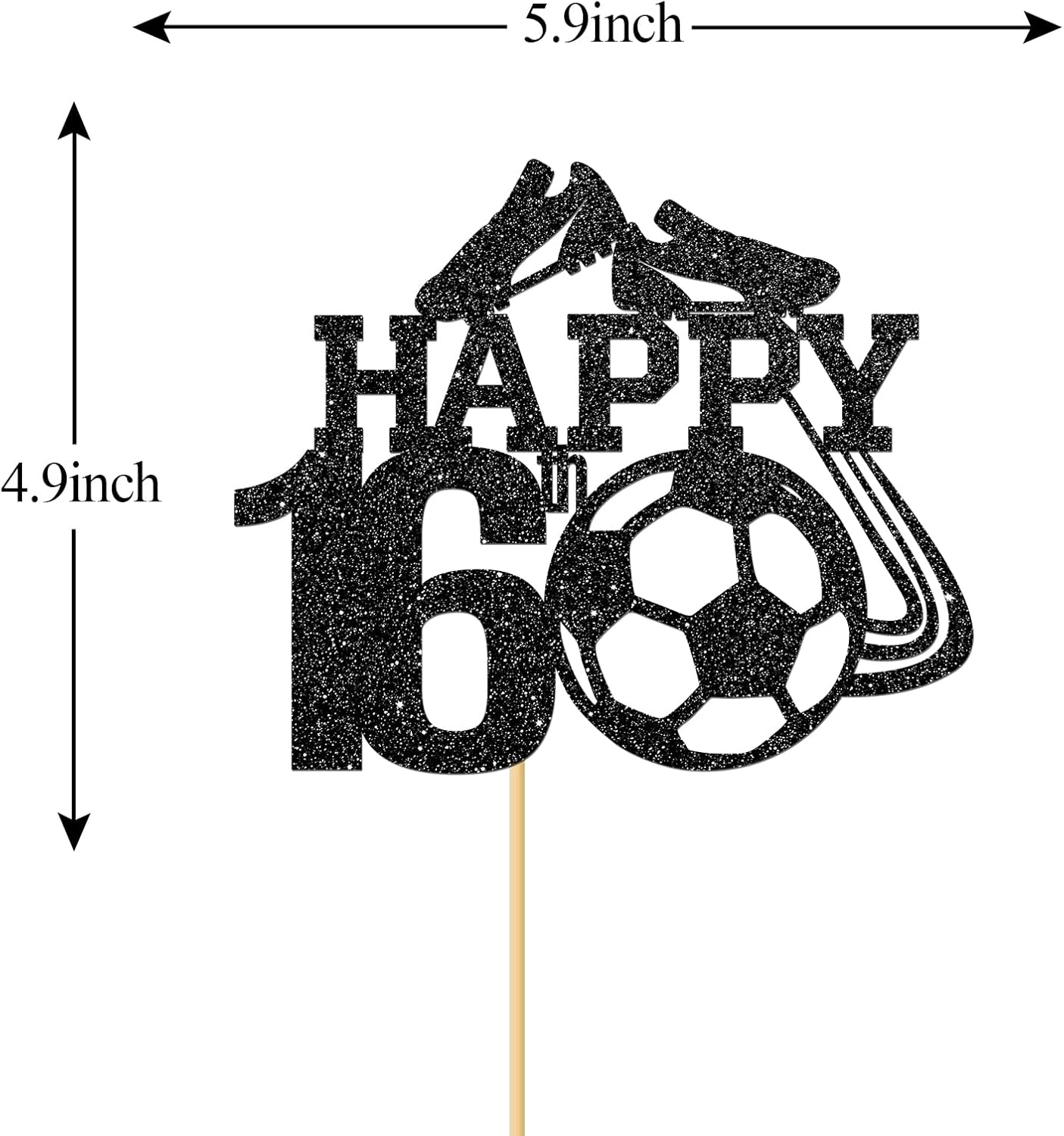 Monmon & Craft Soccer 16Th Birthday Cake Topper/Sport Theme Soccer Ball Cake Docer/Soccer Player Boy 16Th Birthday Party Decorations - Black Glitter image number 2