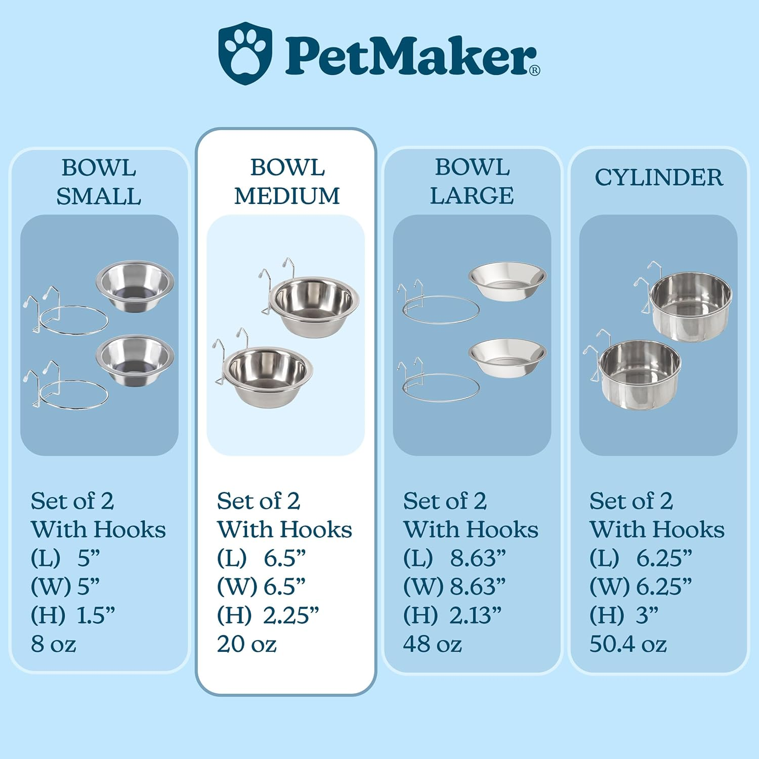 PETMAKER Set of 2 Stainless-Steel Dog Bowls - Cage, Kennel, and Crate Hanging Pet Bowls for Food and Water - 20Oz Each and Dishwasher Safe By,Silver image number 1