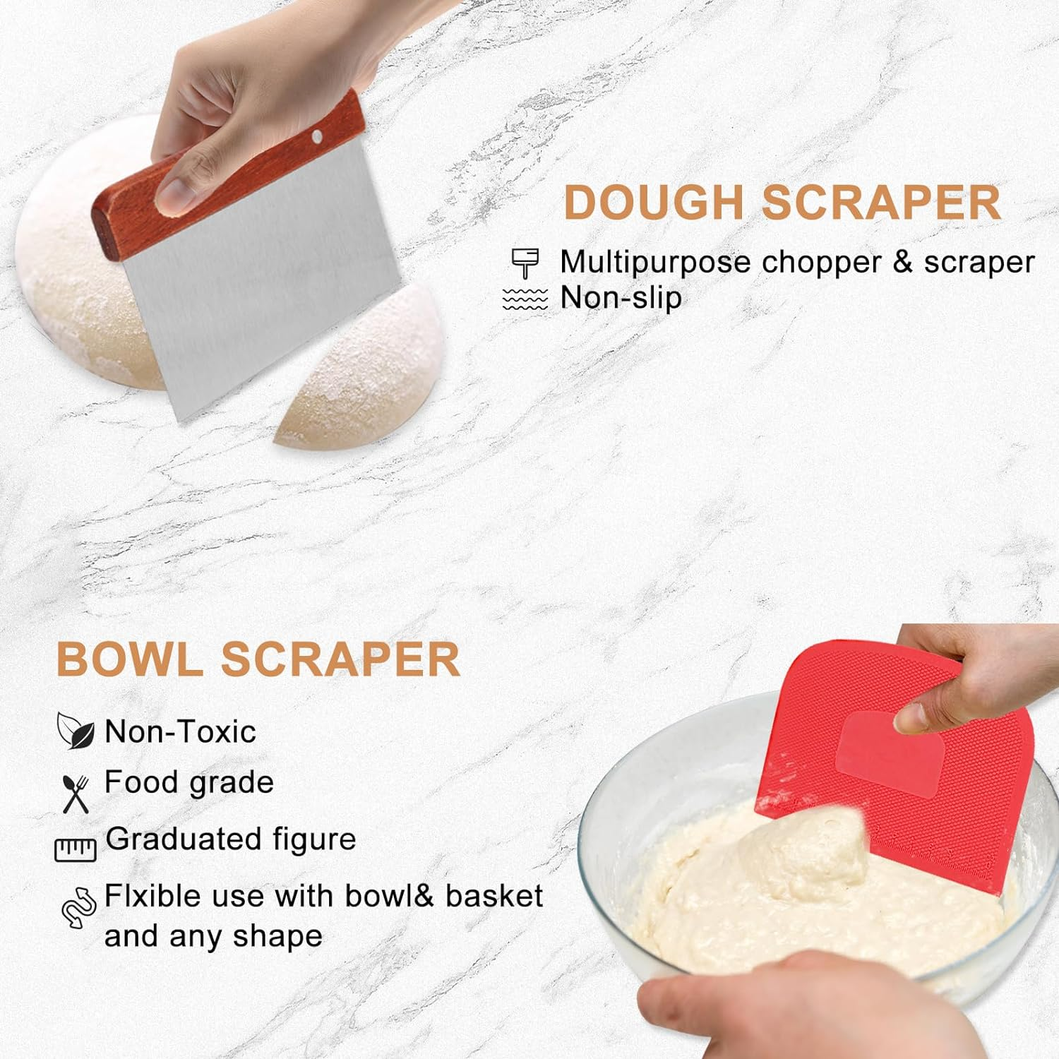 Sourdough Bread Proofing Basket 2 Pack, 22Cm round & 25Cm Oval Banneton Bread Proofing Basket, Sourdough Starter Kit, Banneton Basket Proofing Bowls for Sourdough Bread Making Kit image number 4