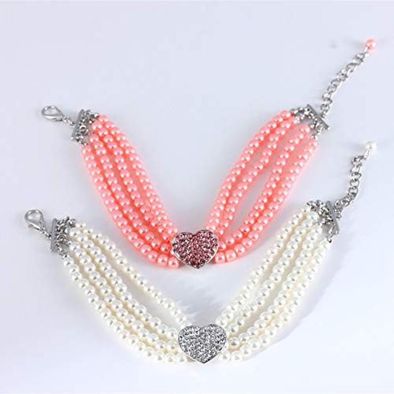 Dog Necklace Collar with Four Rows of Imitation Pearl Fancy Dog Collar Adjustable Dog Pearl Collar for Dog Cat (White, M) image number 5
