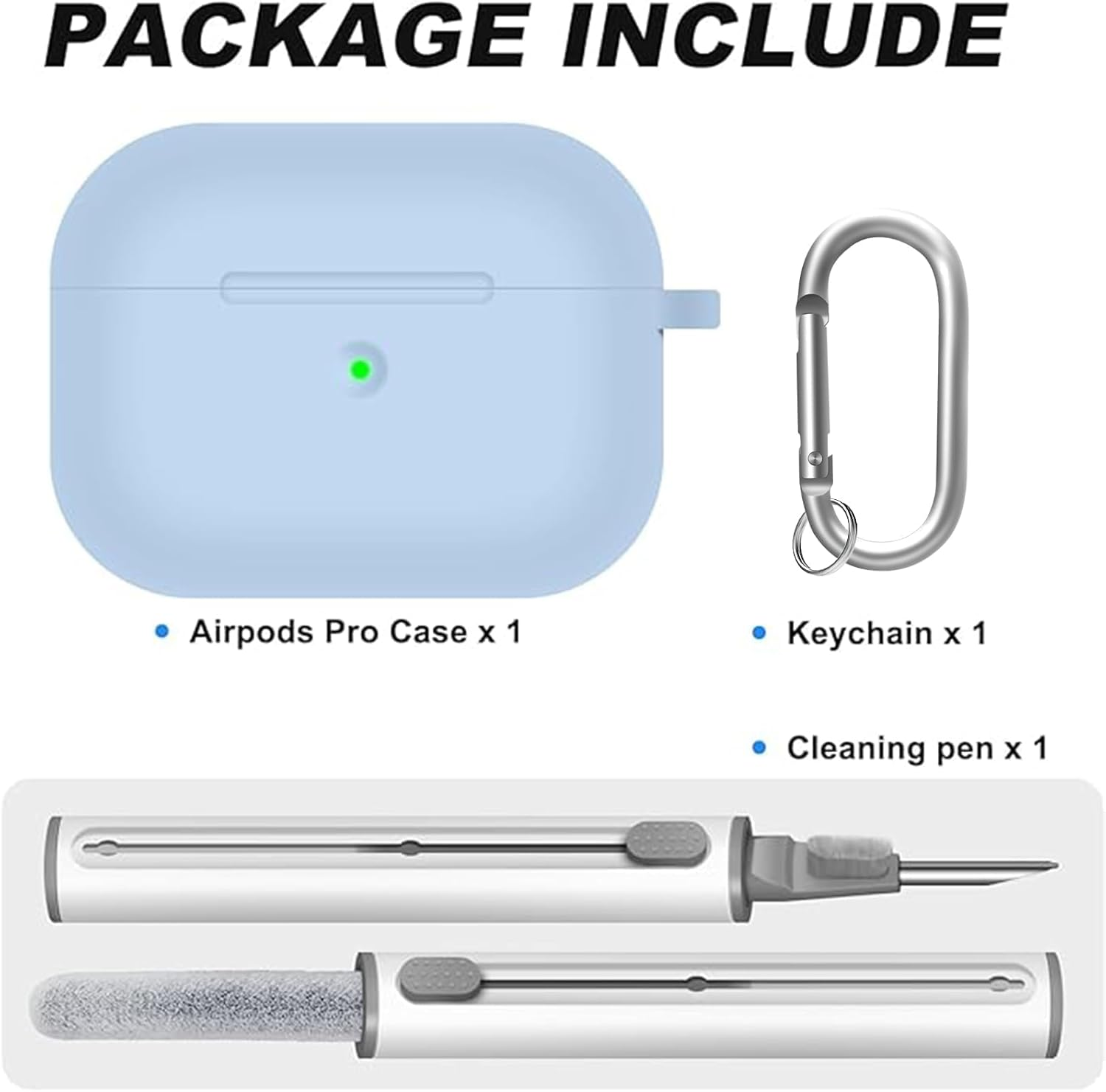For Airpods Pro Case Cover with Cleaner Kit,Soft Silicone Case for Apple Airpod Pro 1St/2Nd Generation,Airpods Pro/Pro 2 Case Accessories with Keychain-Denim Blue - A2-Sky Blue image number 6