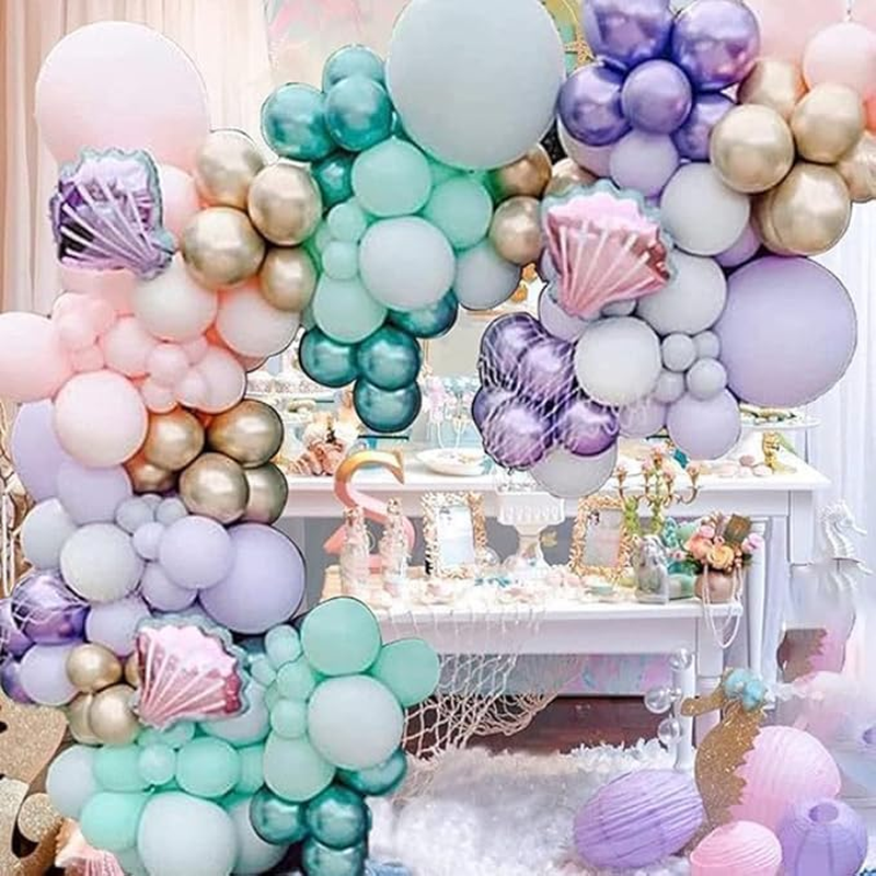119 Pcs Mermaid Balloon Garland Mermaid Party Decorations Purple Pink Balloon Arch Mermaid Tail Foil Balloons Metallic Green Purple Pink Blue Balloon under the Sea Marine Animal Party Supplies image number 3