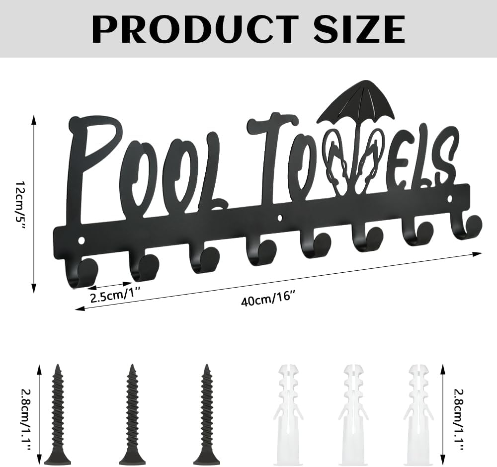 Towel Rack for Bathroom Wall Mounted, Pool 7 Hooks Towel Organizer Holder Outdoor, Towel Hanger Storage Towel, Clothes, Robe image number 5