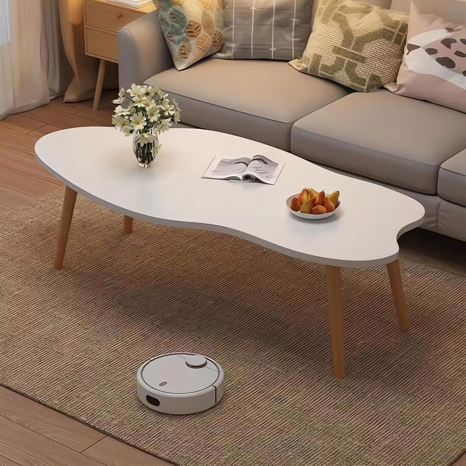 Modern Cloud-Shaped Coffee Table, 80Cm X 40Cm X 42Cm, Living Room Furniture, Wood/White A263 (A White)