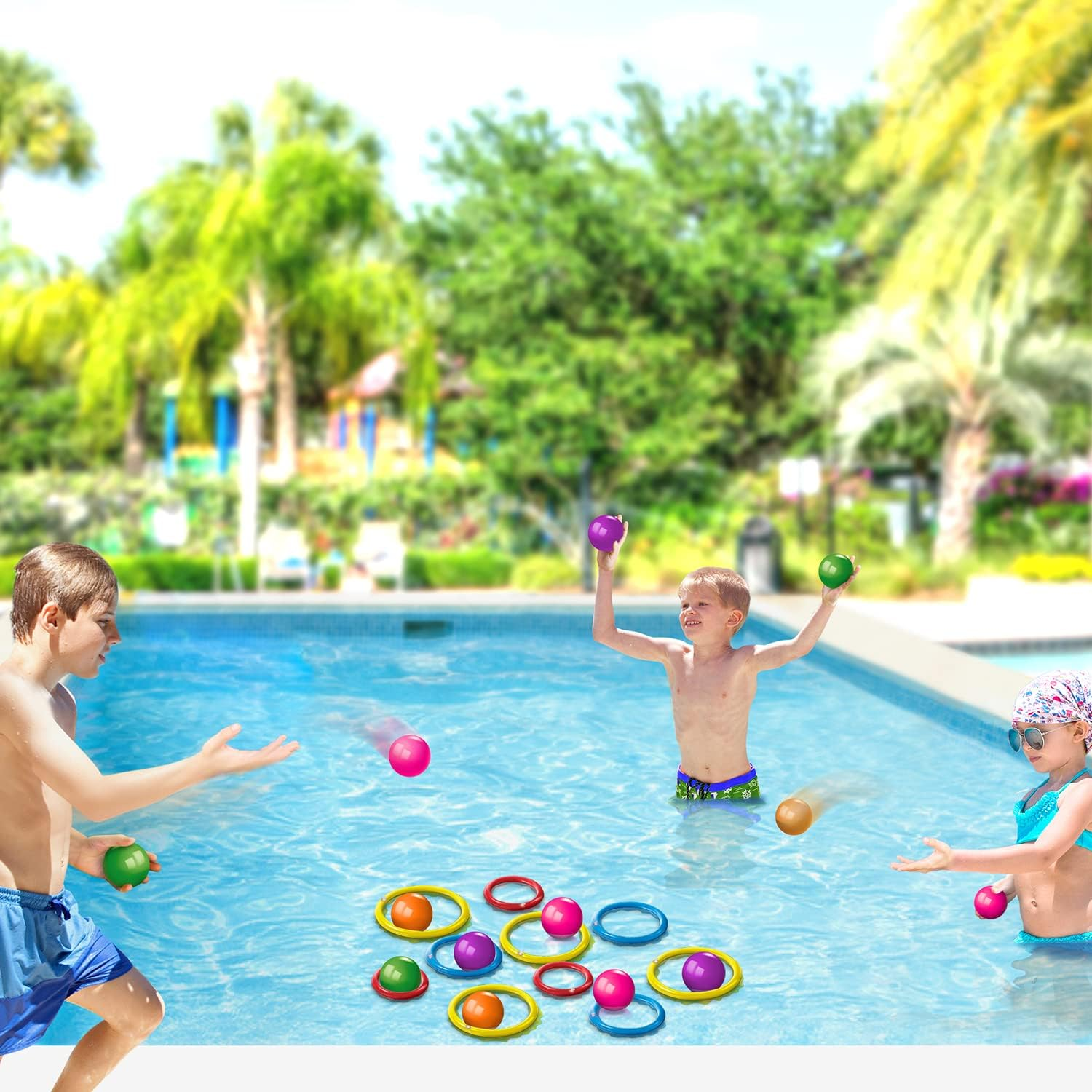 Gamie Floating Ring Toss Game for Kids, Outdoor Carnival Game Set with Inflatable Pool, Floating Rings, and Colored Plastic Balls, Outdoor Games for Family and Backyard Parties image number 2