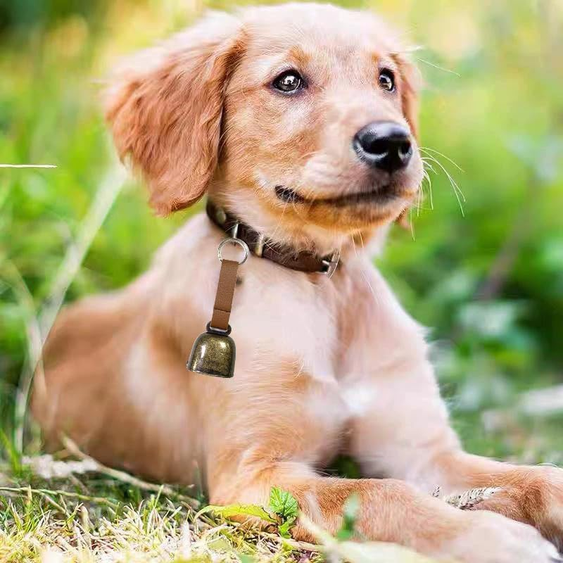 2 Pcs Small Cow Bell for Dog Collar with Leather Strap, Bear Warning Bell, Loud Cowbell, Anti-Lost Grazing Copper Training Bells, Pet Tracker Noise Maker for Puppies Cat Horse Sheep Goat image number 1