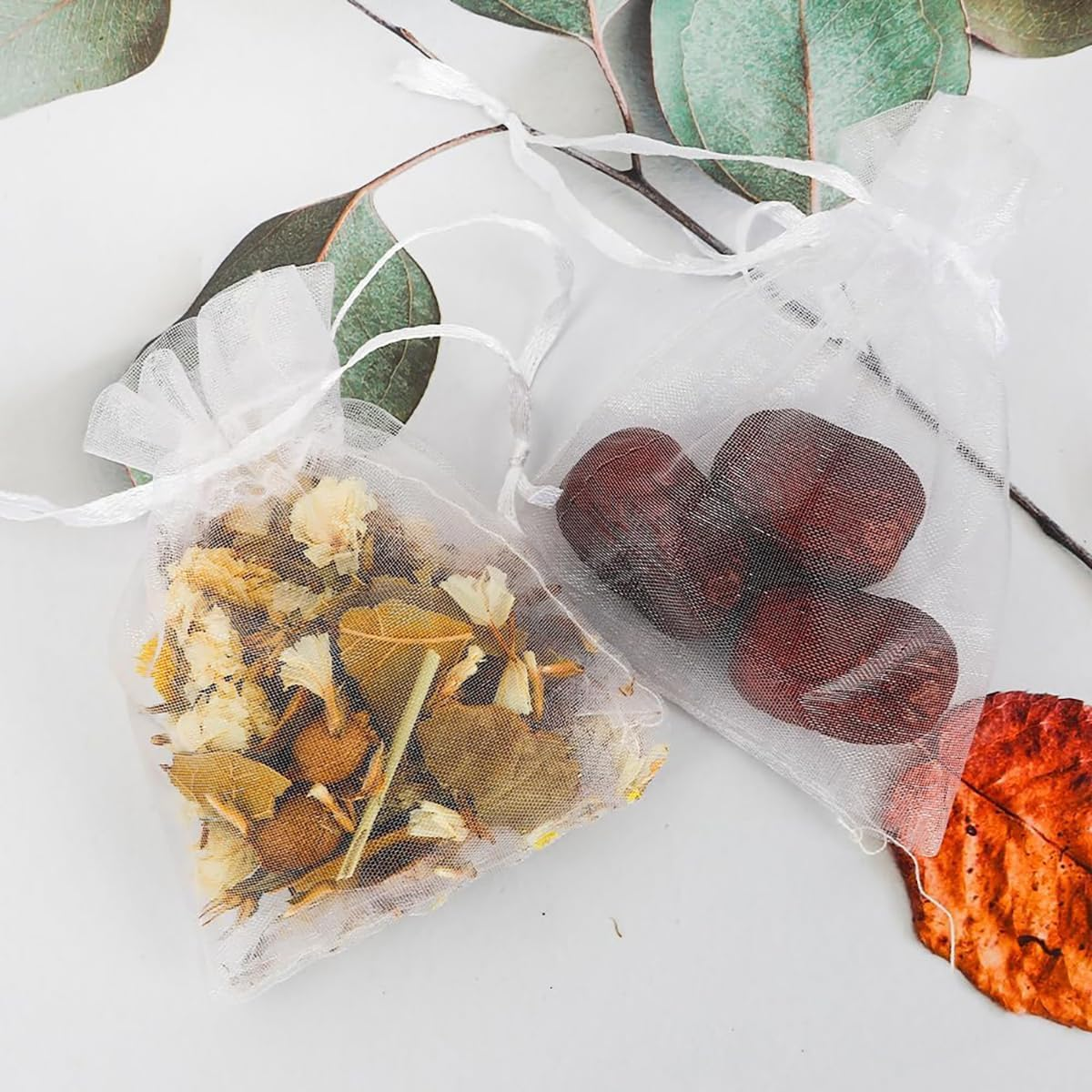 Organza Bags Small Mesh Bags Drawstring 3X4 Inch 50PCS White Sheer Wedding Party Favor Bags Mesh Gift Sachet Pouches Jewelry Gift Bags Mini Candy Bag for Graduation Party Festival Christmas New Year image number 5